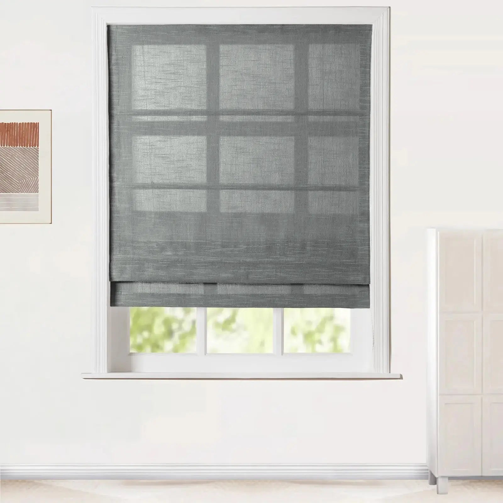 Jawara Linen Cotton Roman Shade with Cord Lift - Elegant Window Treatment for Living Room, Bedroom & Office