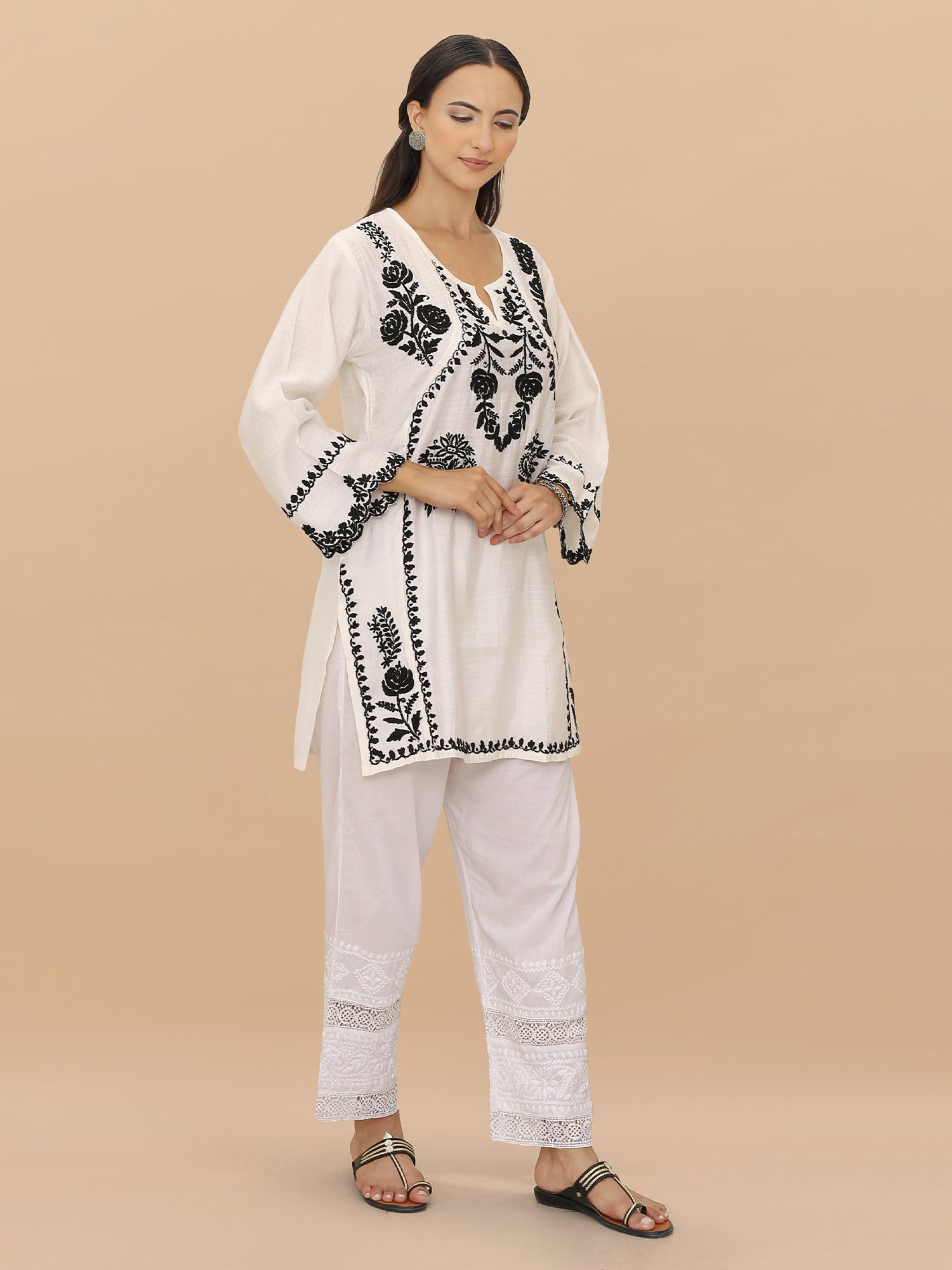 Elegant Saba Chikankari Short Kurta in Premium Modal Silk - White | Perfect for Festivals, Weddings & Ethnic Fashion