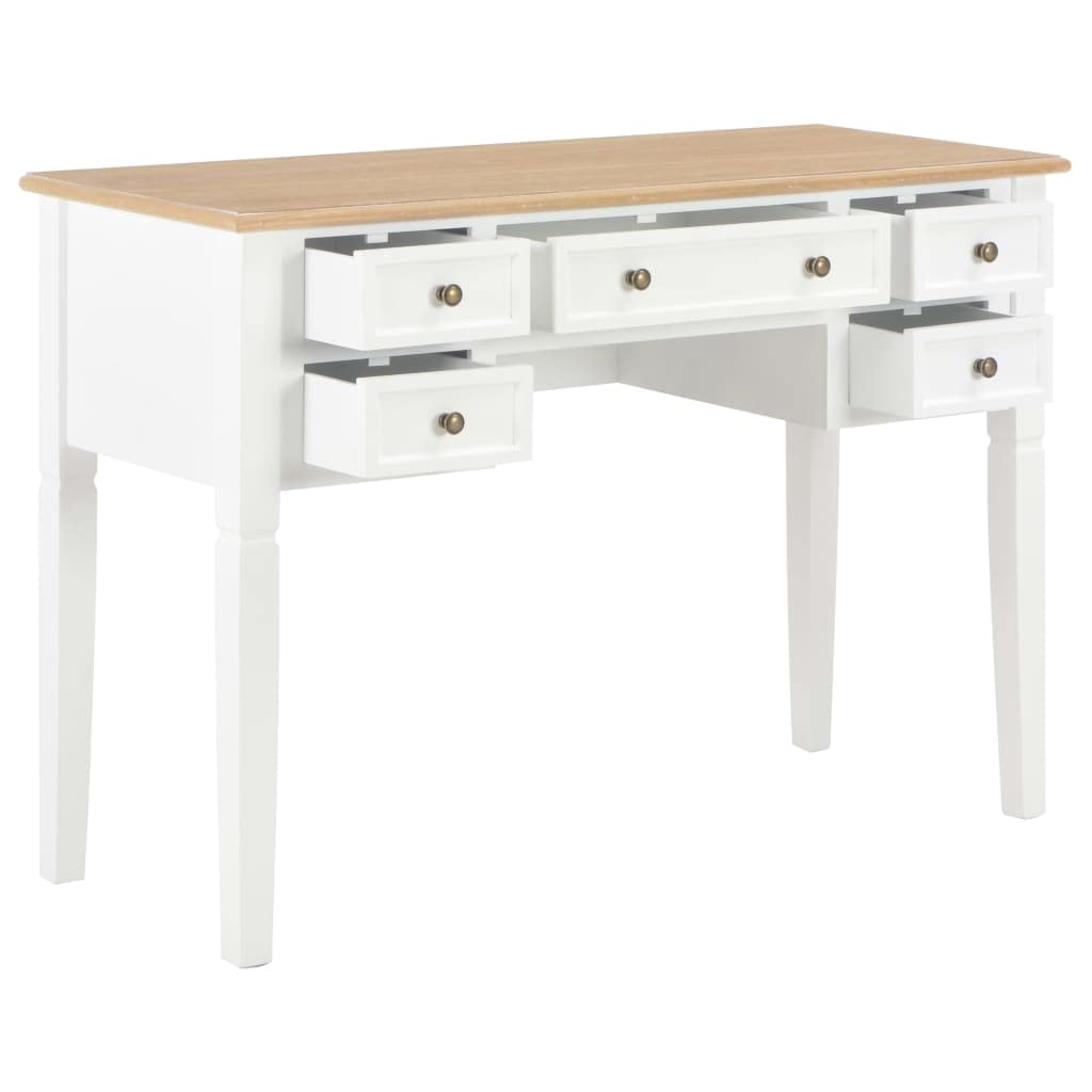 White Wooden Writing Desk with 5 Drawers - 43.1