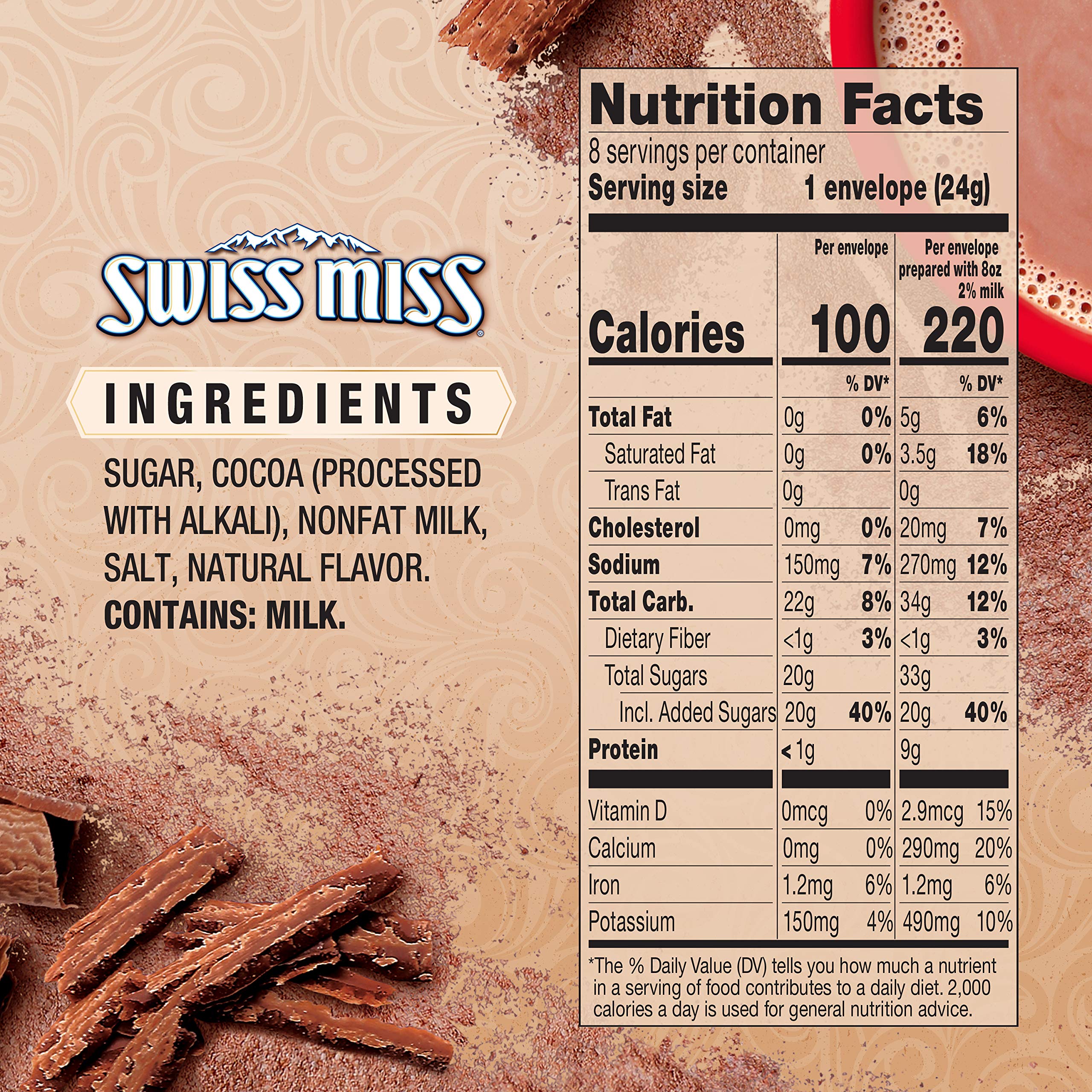 Swiss Miss Simply Cocoa Milk Chocolate Hot Cocoa Mix, 8 Count (6.8 oz) - Perfect for Winter Warmth, Holiday Gifts & Cozy Family Moments