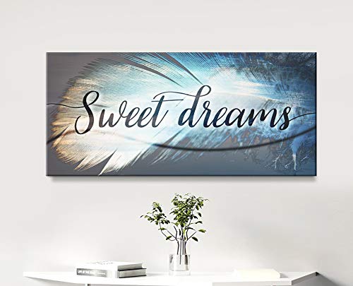 Feather Sweet Dreams Wall Art - Large Framed Canvas Print (42x19) for Master Bedroom Decor, Above Bed Wall Decor | Perfect for Home, Office & Gift Giving