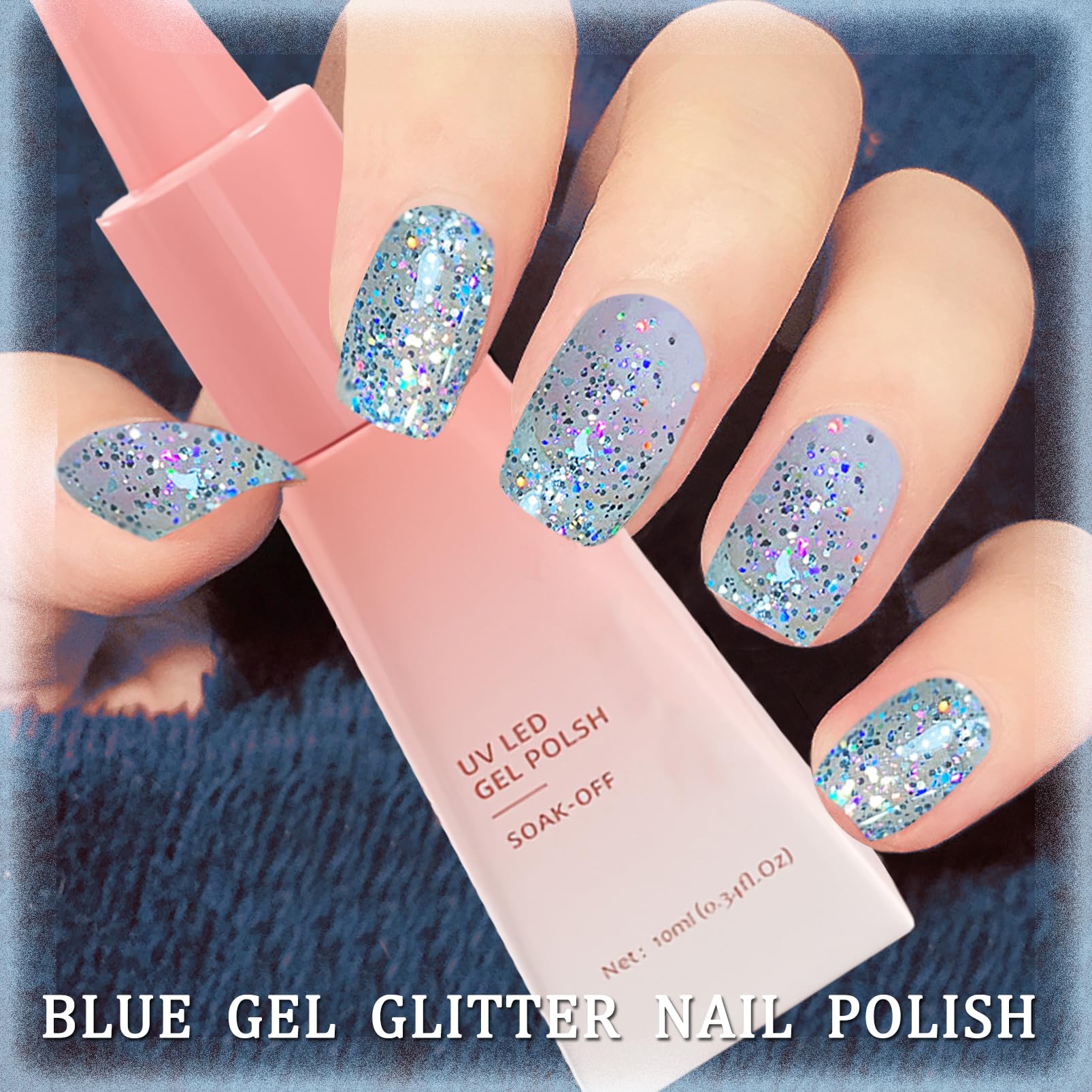 Clear Blue Glitter Gel Polish - Long Lasting Glitter Top Coat for Women & Girls | Confetti Nail Art Polish for Parties, Holidays & Special Occasions