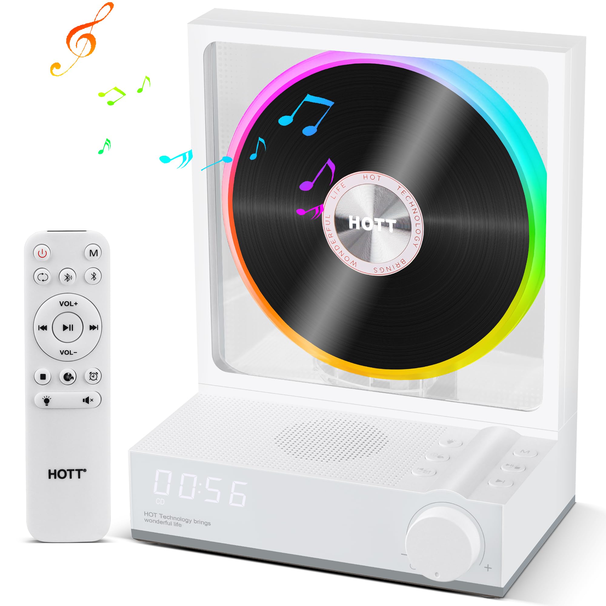 Portable Bluetooth CD Player with HiFi Stereo Sound, USB/TF Card Reader & RGB Lights - Compact Desktop CD Player for Home, Office, Dorm | Perfect for Music Lovers, Audiobooks, and Retro Music Playback