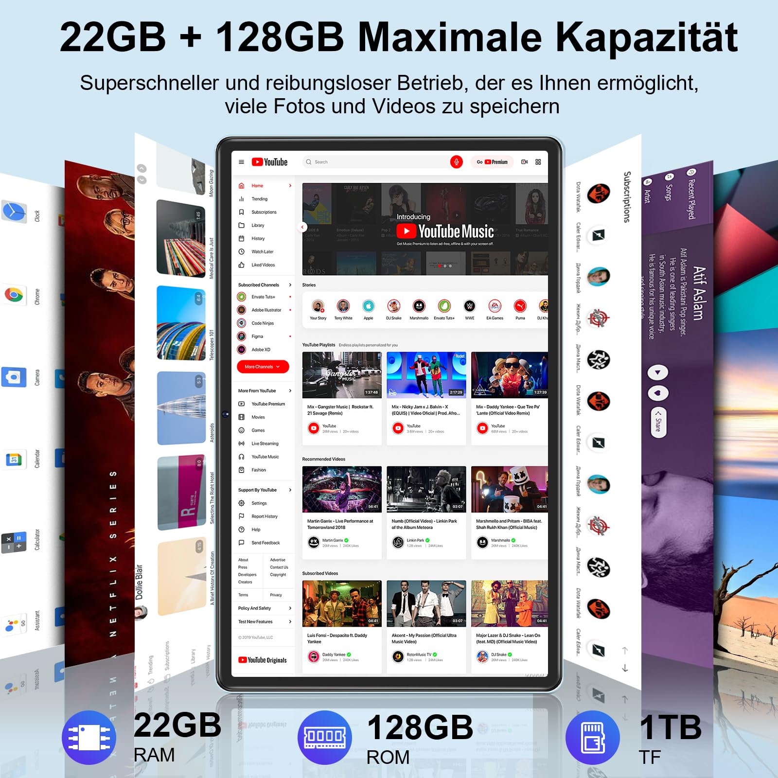 ZIOVO 10 Inch Android 14 Tablet with 22GB RAM 128GB ROM (Expandable to 1TB), Octa-Core 2.0GHz, 8000mAh Battery, 5G WiFi, Widevine L1, Bluetooth 5.0 - Blue Metal Keyboard Bundle for Work, Study & Entertainment