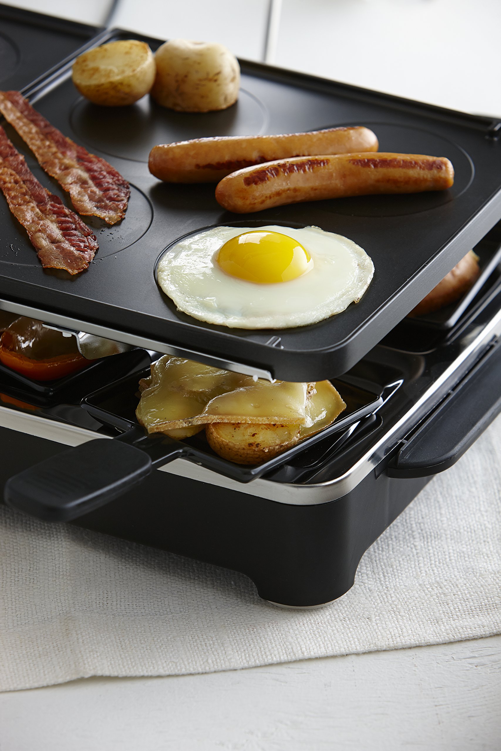 Trudeau 0539331 Fiesta Raclette & Reversible Grill Set, Black - Perfect for Parties, Family Gatherings & Indoor/Outdoor Dining