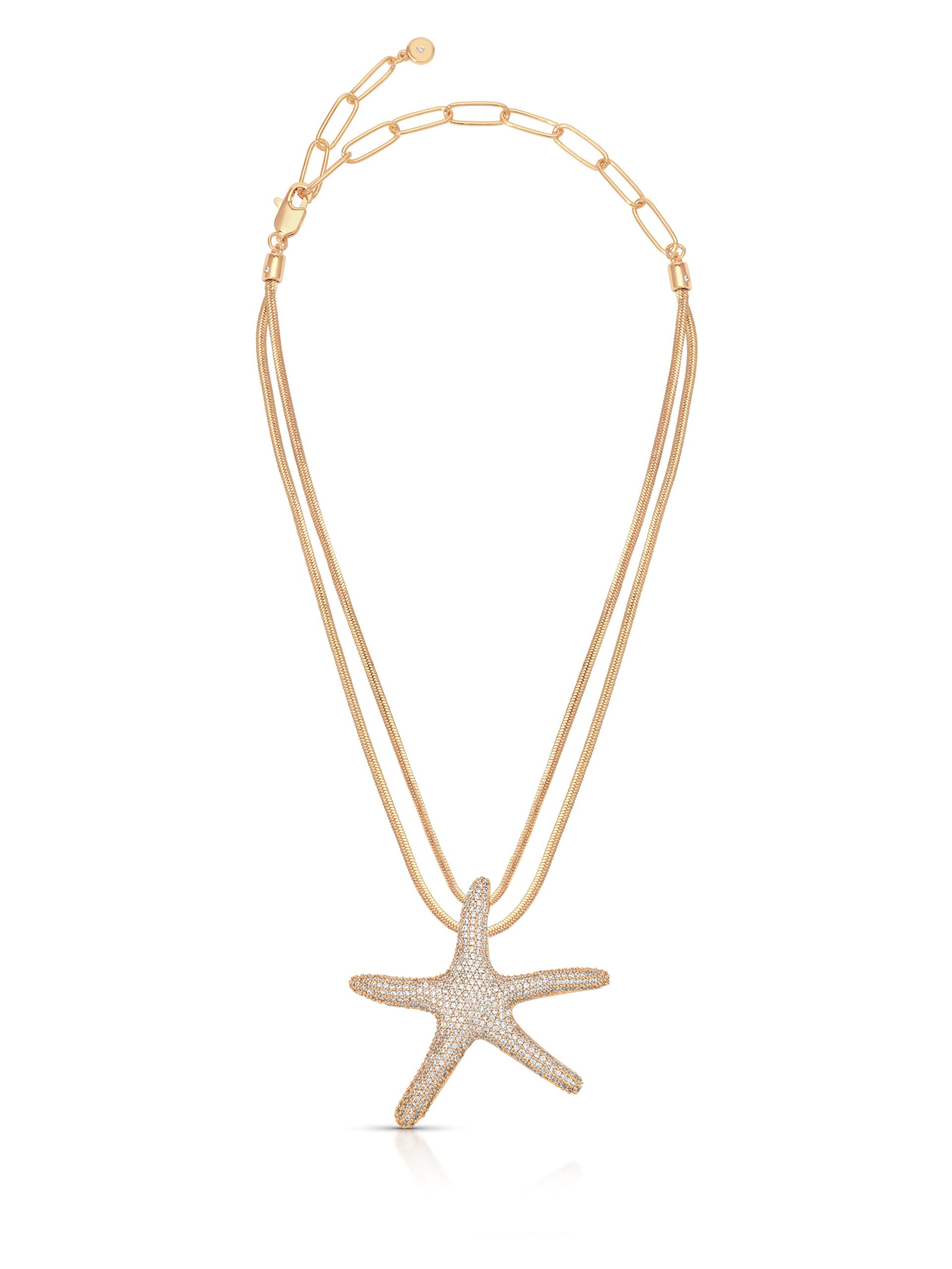 Pavè Starfish Necklace for Women - 14K Gold Plated Dainty Starfish Pendant - Elegant Beach Jewelry Gift for Her - Perfect for Summer Vacations & Beach Weddings