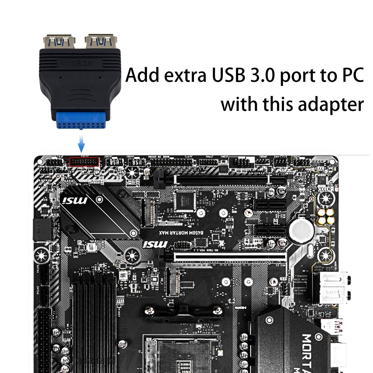 Duttek USB 3.0 to USB 2.0 Motherboard Adapter, 20-Pin Internal Splitter, Blue, Compatible with Windows, Ideal for PC Builds and Upgrades