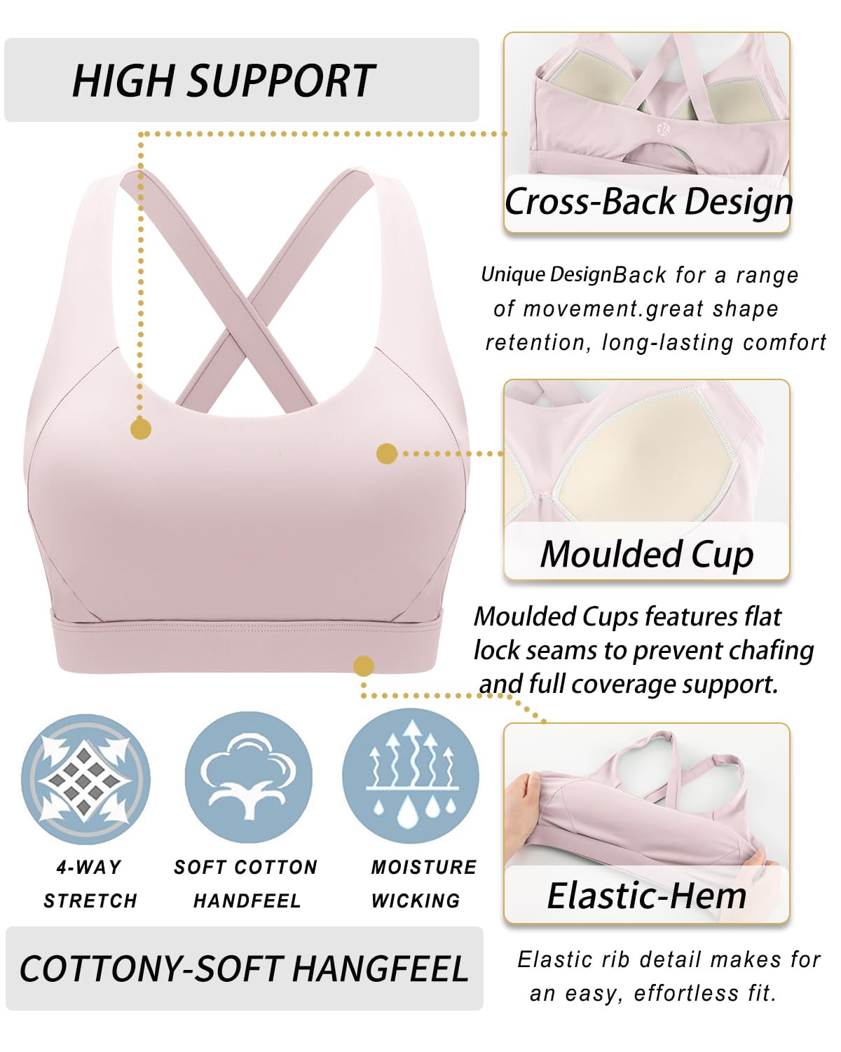 High Support Women's Running Sports Bra - Molded Cup Strappy Workout Bra for Active Lifestyles | Perfect for Running, Gym & Yoga