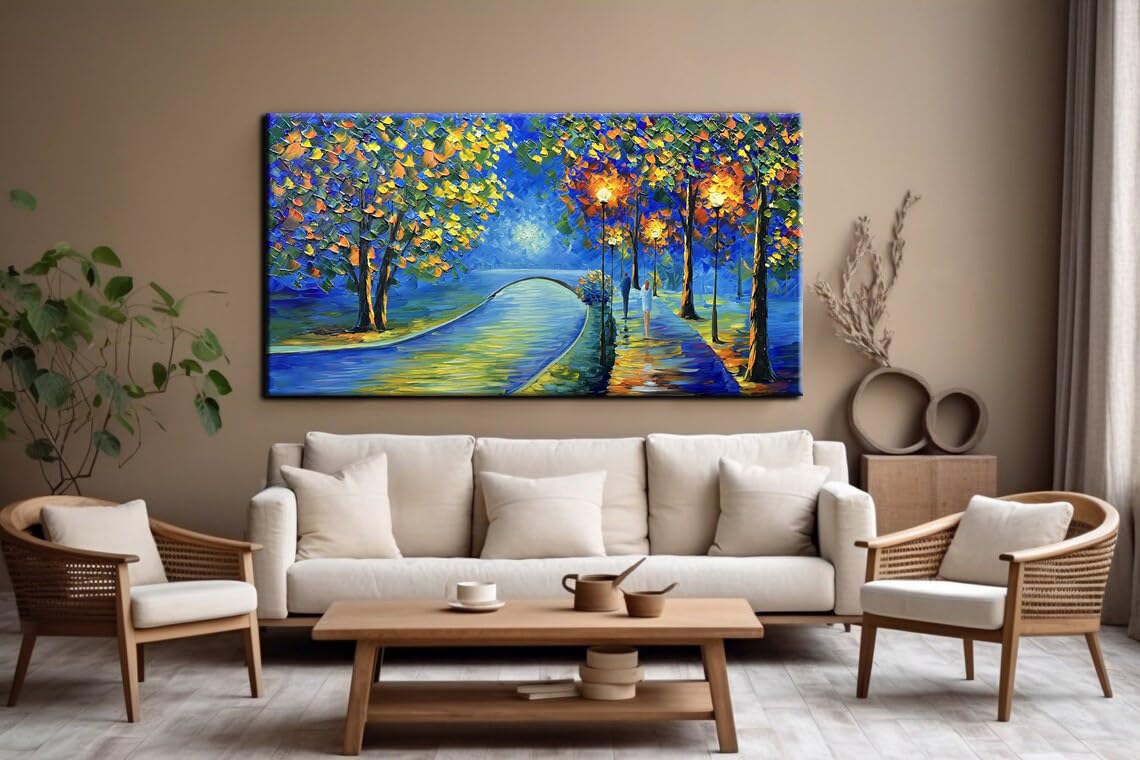 YaSheng Art - Handmade Textured Tree Abstract Landscape Oil Painting on Canvas, Contemporary Wall Art for Home & Office Decor, 24x48 Inch - Perfect for Living Room, Bedroom, or Office Wall Decorations