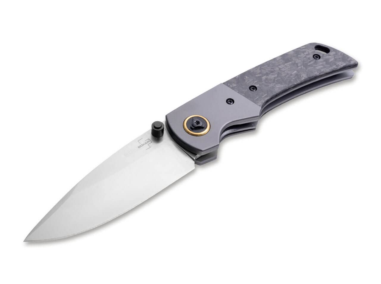 BÖKER PLUS Gulu Pro Folding Pocket Knife - Marble Carbon Fiber & Titanium Handle, D2 Steel Blade, Liner Lock Mechanism | Designed by Steve Kelly | EDC, Outdoor Survival, Camping & Everyday Carry Knife