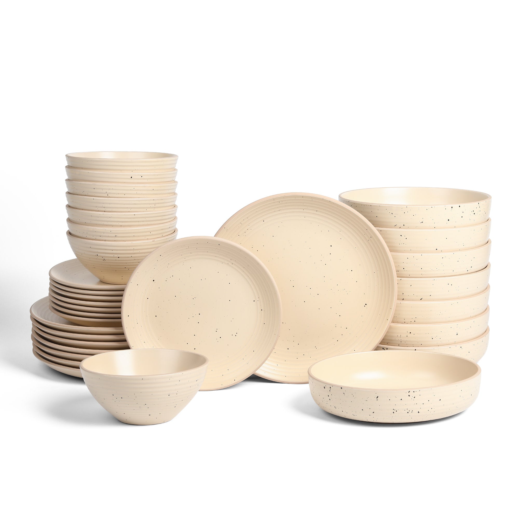 Premium Lauren Stoneware Dinnerware Set - 16-Piece Beige Ceramic Plates & Bowls Set for Everyday Dining, Dinner Parties & Family Gatherings - Durable, Microwave & Dishwasher Safe