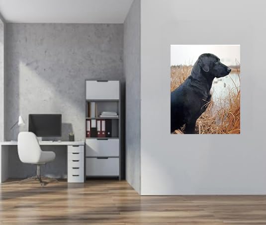 Black Labrador Hunting Dog Wall Art Print - 16x20 Inches Wildlife Decor Poster for Living Room, Office & Cabin