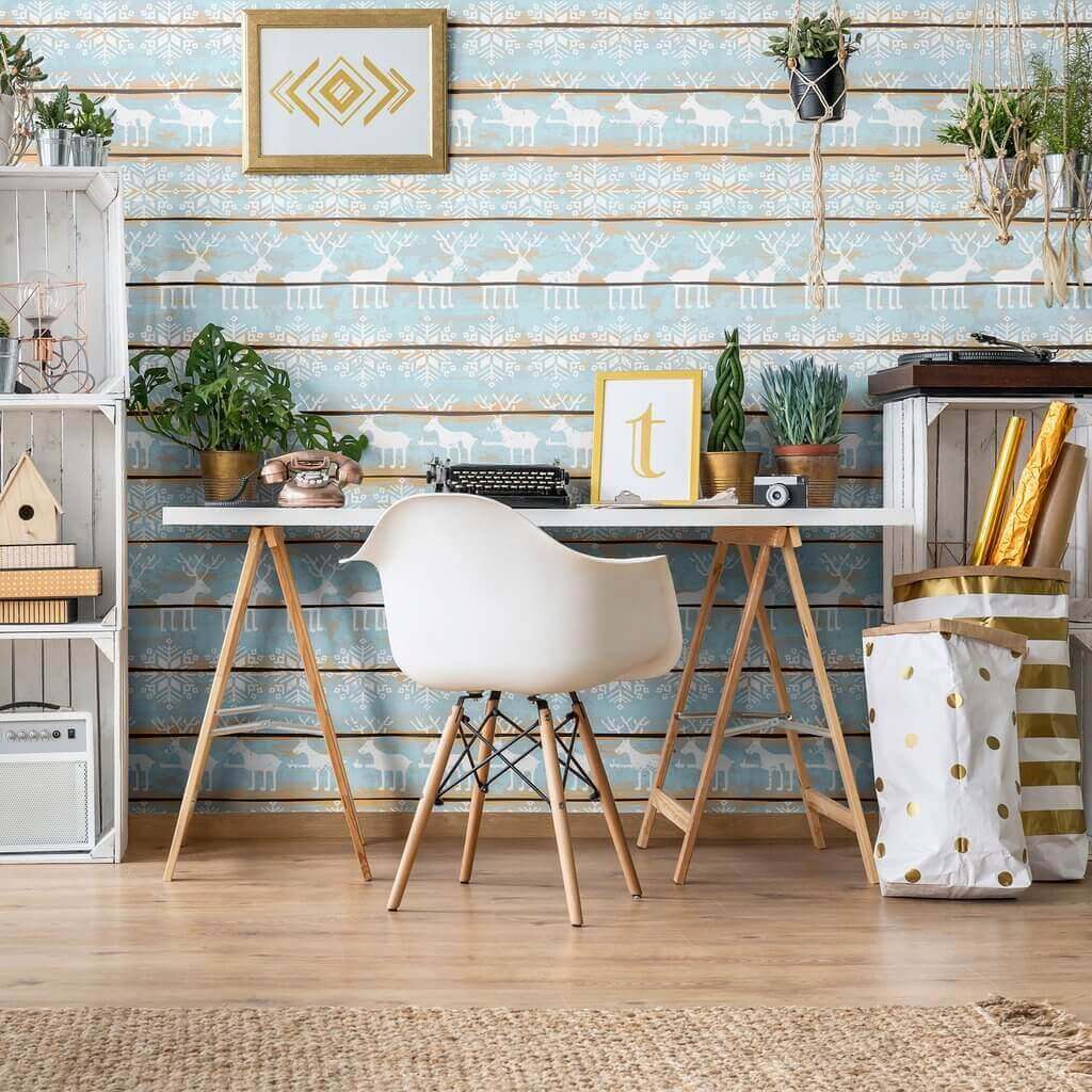 Teal and White Faux Themed Peel and Stick Removable Wallpaper 6233 - Self-Adhesive Decorative Wall Covering for Bedroom, Living Room, Nursery & Office Decor