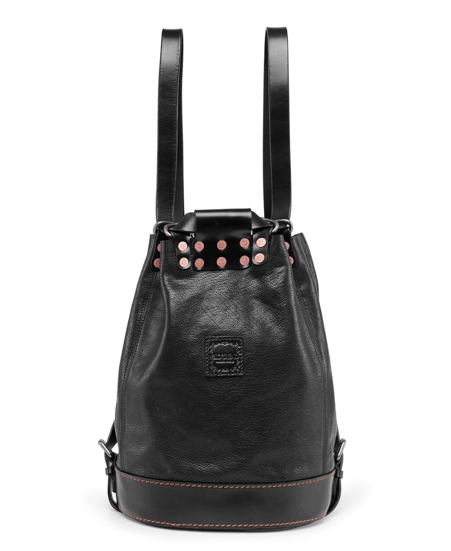 Genuine Leather Stars Align Bucket-Backpack (Black) - Stylish Unisex Travel Backpack for Work, School & Outdoor Adventures