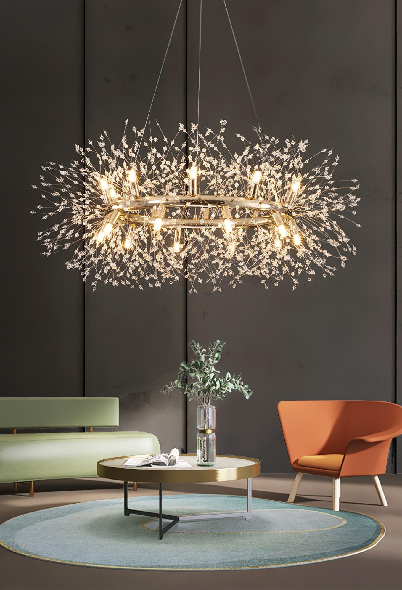 Dandelion Round Chandelier - Modern Crystal Ceiling Light Fixture for Dining Room, Living Room, Bedroom - Elegant Home Decor Lighting for Wedding, Restaurant, Hotel