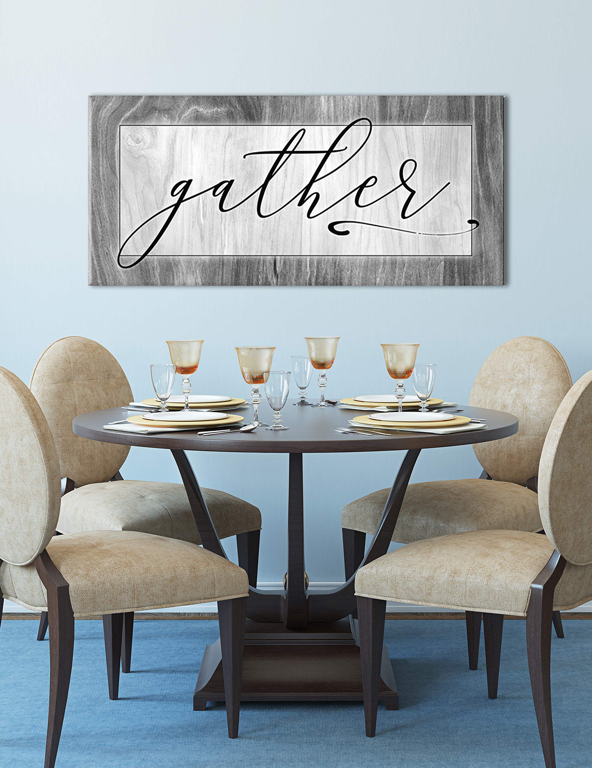 Farmhouse Style 'Gather' Pantry Sign - Light Grey Wooden Wall Decor for Kitchen, Dining Room & Living Room - 42 x 19 Inches - Rustic Home Decor for Family Gatherings & Cozy Farmhouse Aesthetics