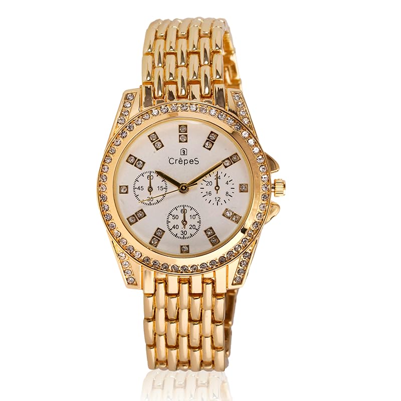 Elegant CrepeS Magna Stone Big Round Metal Strap Watch for Women - Perfect for Office, Party & Everyday Wear