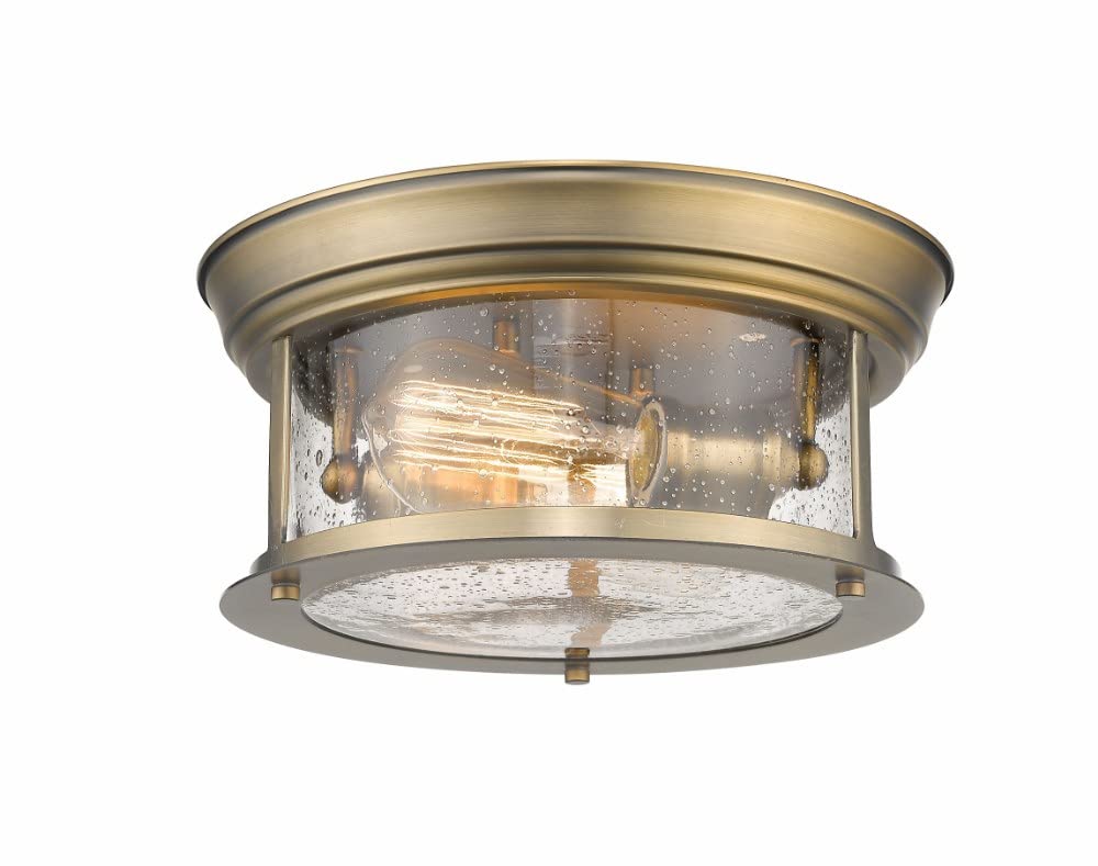 Z-Lite 727F10-HBR 2-Light Flush Mount Ceiling Light Fixture - 11 Inch Round Clear Seeded Glass - Perfect for Bedroom, Hallway & Kitchen Lighting