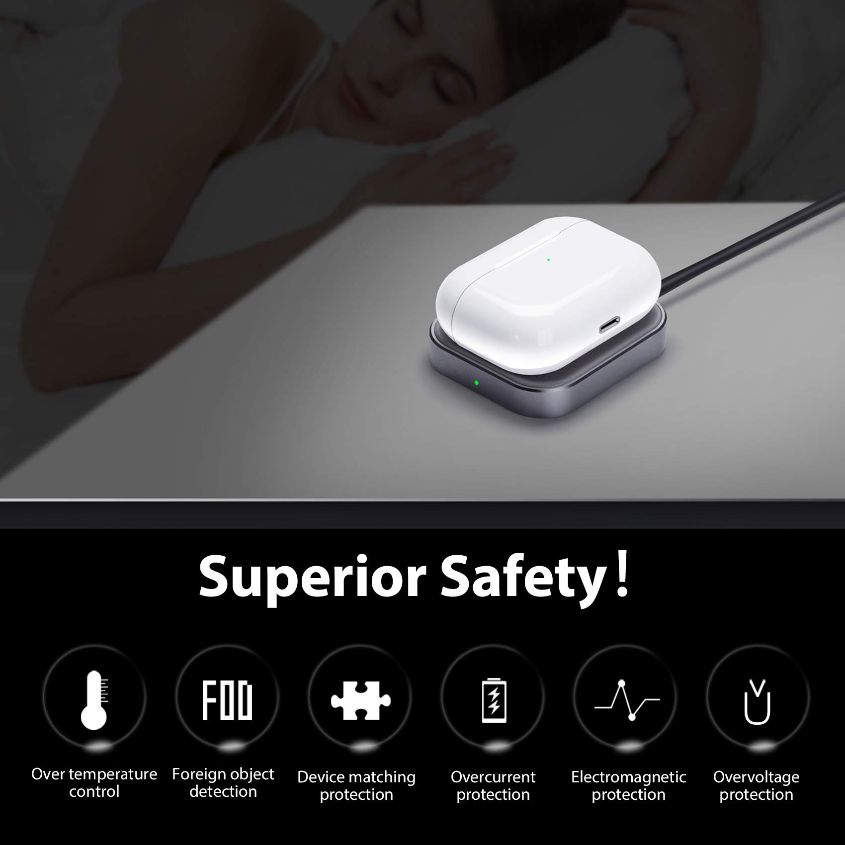 Wireless Charger for AirPods Pro 2nd Gen/4/3/2 with Active Noise Cancellation - Fast Charging Station for Apple AirPods (Grey) | Perfect for Home, Office & Travel Use