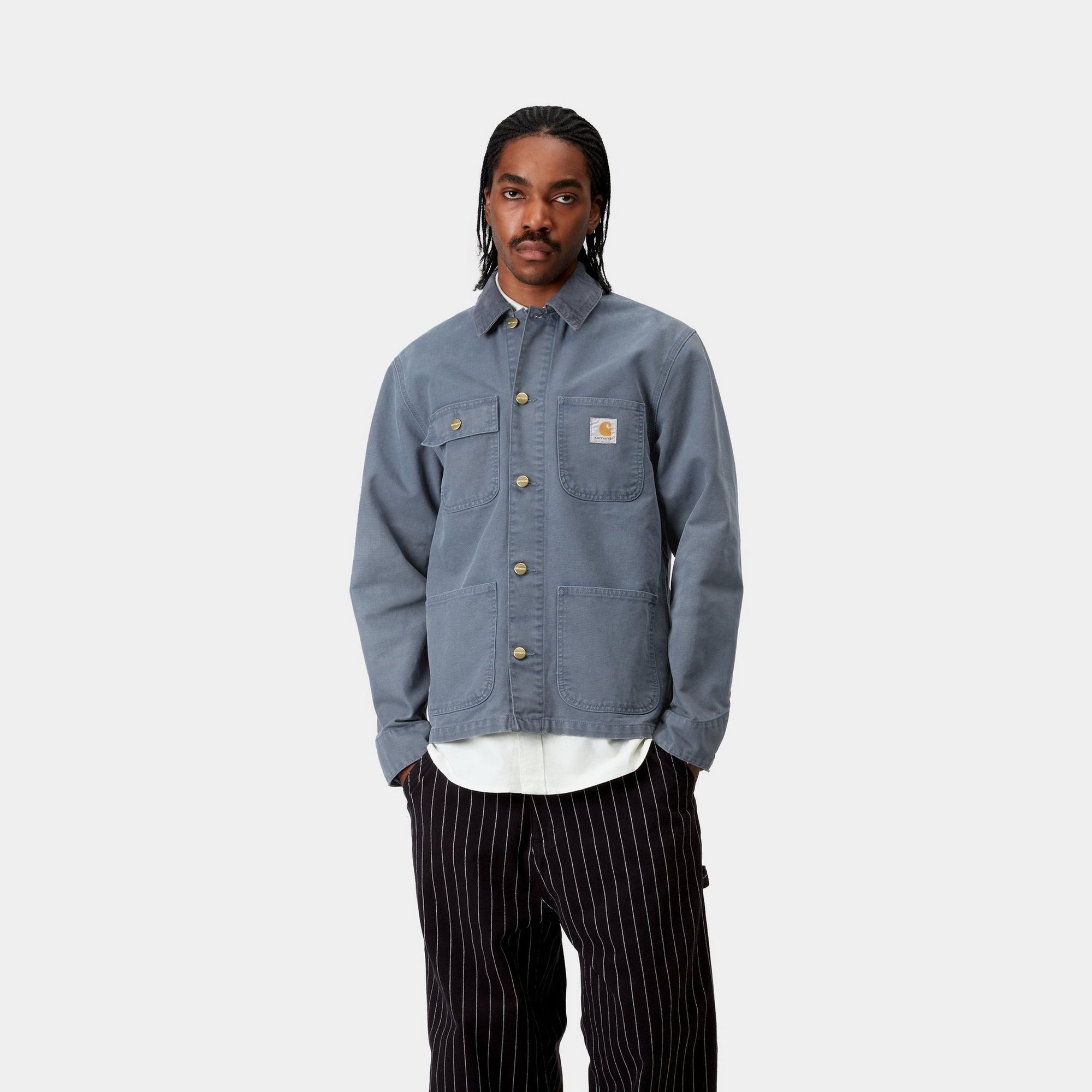 Michigan Spring Coat - Stone Canvas Fabric in Dusky Blue | Lightweight Water-Resistant Jacket for Outdoor Hiking & City Commute