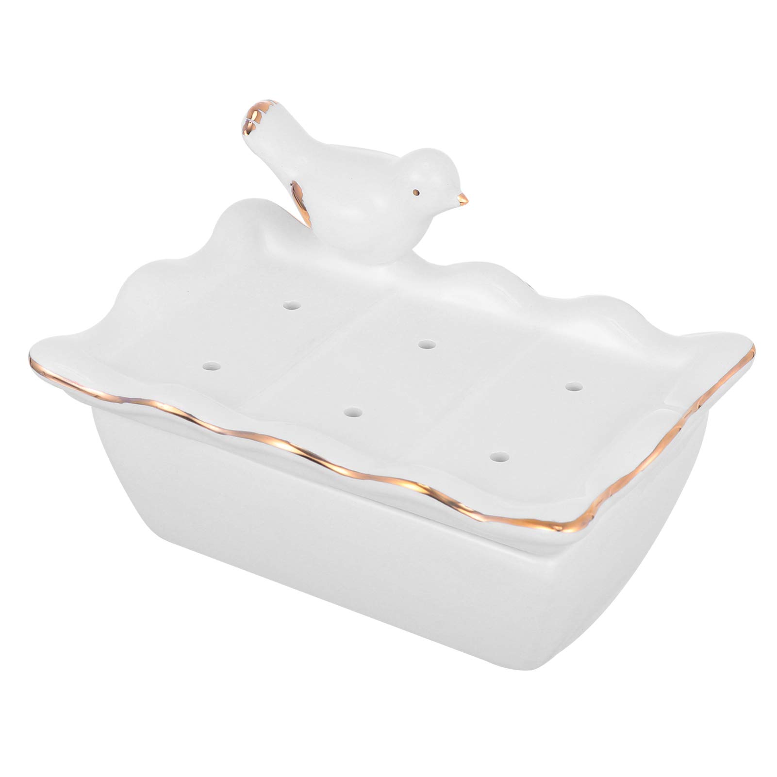Healifty Ceramic Soap Dish with Double Layer Drainage - White Soap Holder Tray for Bathroom, Shower, Vanity & Kitchen Sink - Perfect for Bar Soap, Sponge & Bird Sponge Holder - Durable & Stylish for Countertops & Pedestals