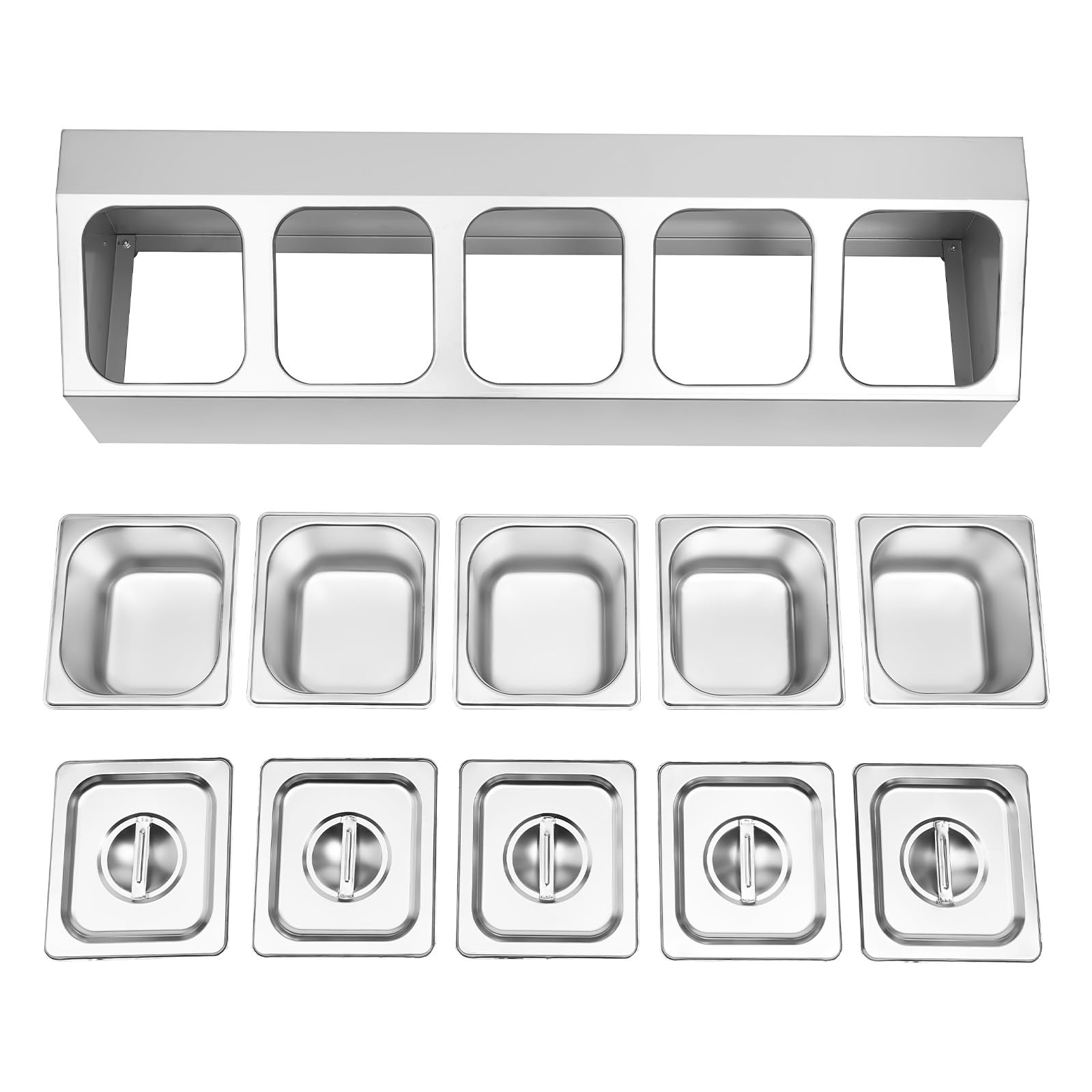 Stainless Steel Spice Rack Shelf - 5 Tier Inclined Organizer with Lids for Spices, Jams & Condiments (33.9x8.9x8.7in) - Perfect for Home Kitchens, Restaurants & Countertop Prep Stations