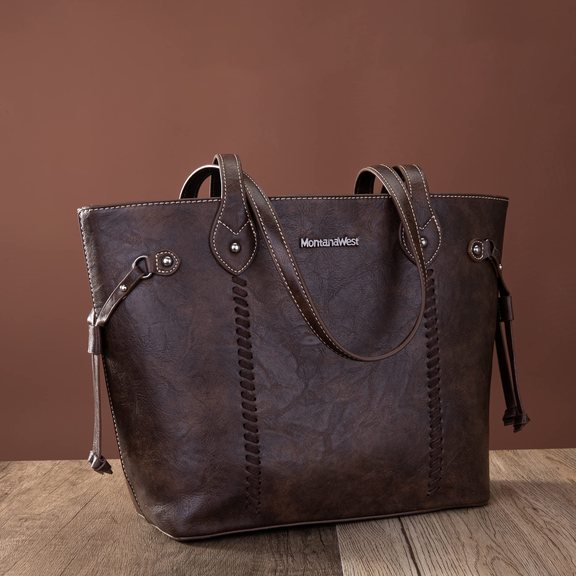Montana West Large Woven Tote Bag for Women - Stylish Zippered Handbag & Purse for Work, Travel & Everyday Use