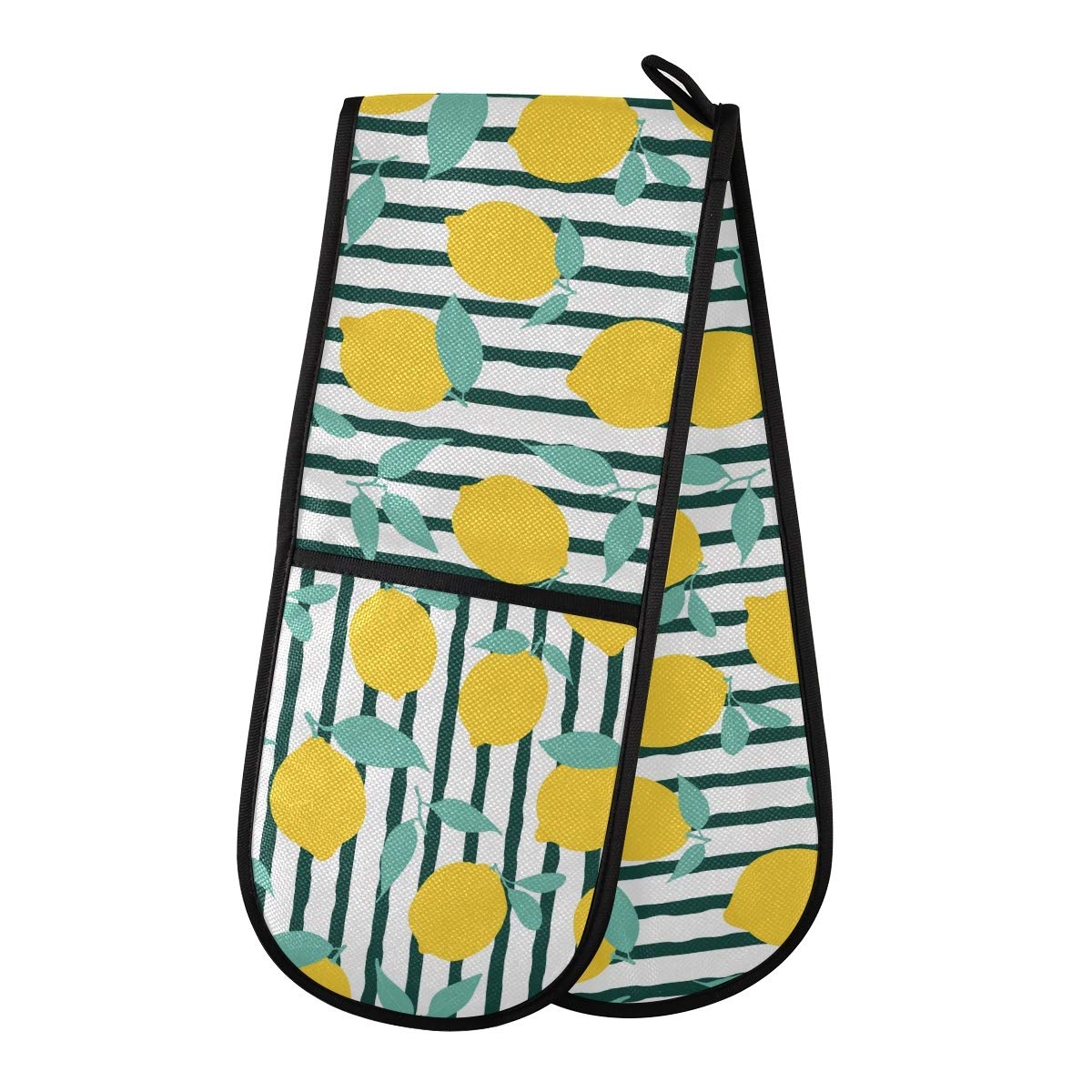 Quilted Double Oven Mitt Set - Heat Resistant Lemon Fruit Pattern Oven Gloves for Cooking, Baking, Grilling | Perfect for Kitchen, BBQ, Baking Cookies & Handling Hot Dishes