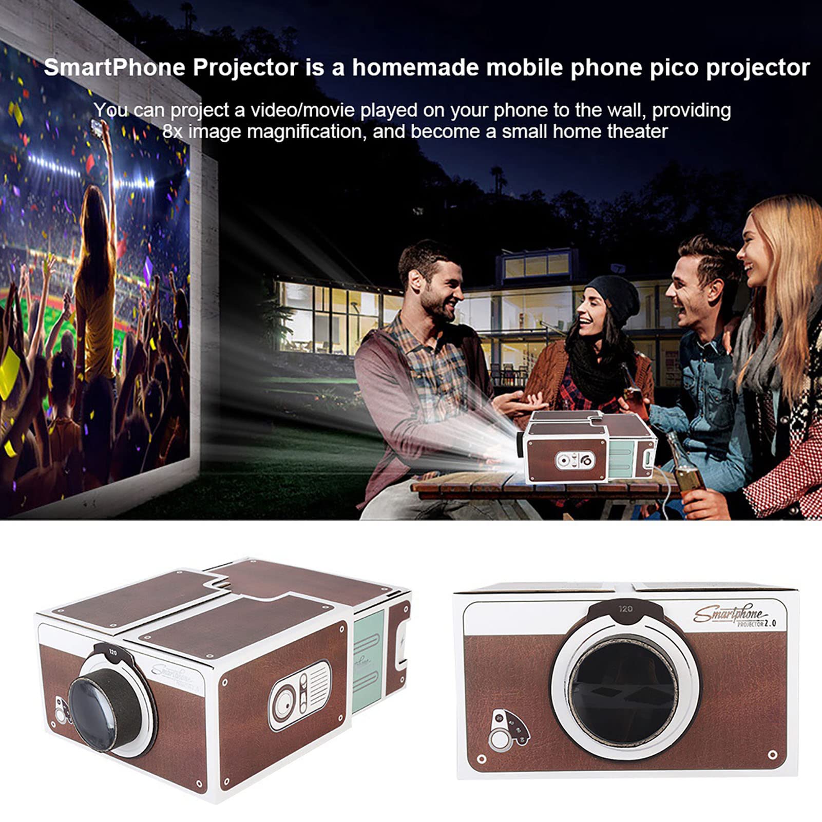 EVTSCAN 2nd Gen Mini DIY Portable Smart Phone Projector - Home Theater & Outdoor Movie Night for iPhone Android - Perfect for Camping, Bedroom, Backyard Entertainment