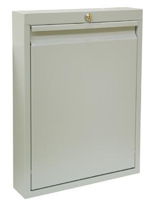 Omnimed 291563-LG Deluxe Manual Close Wall Desk - Light Grey Home Office Furniture for Small Spaces, Compact Writing & Study Desk with Storage Shelf