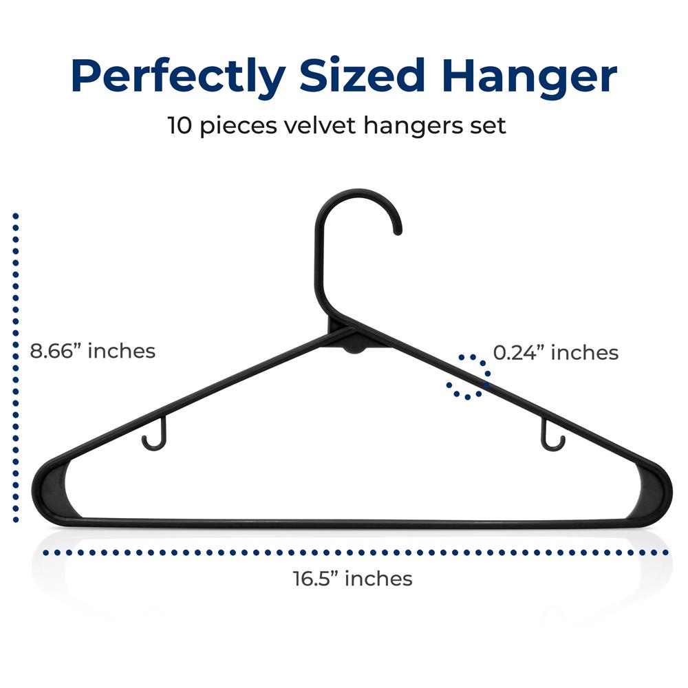 SereneLife Premium 10 Pack Plastic Clothes Hangers - Lightweight & Durable Space Saving Hangers for Shirts, Sweaters, Hoodies, Dresses & Kids Clothes - Perfect for Home Closet Organization & Wardrobe Storage (Black)