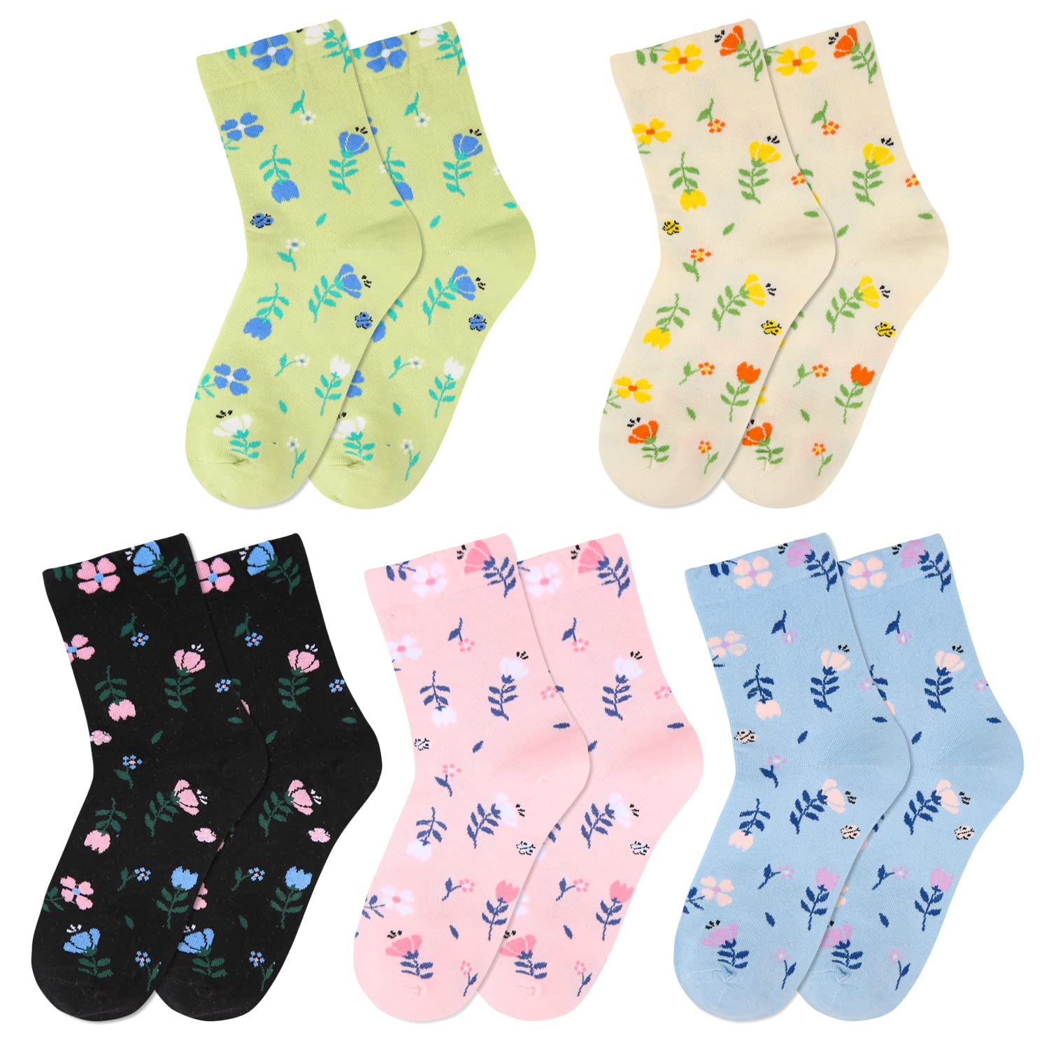 Funny Animal Crew Socks for Women - Cute Floral Cotton Socks for Daily Wear