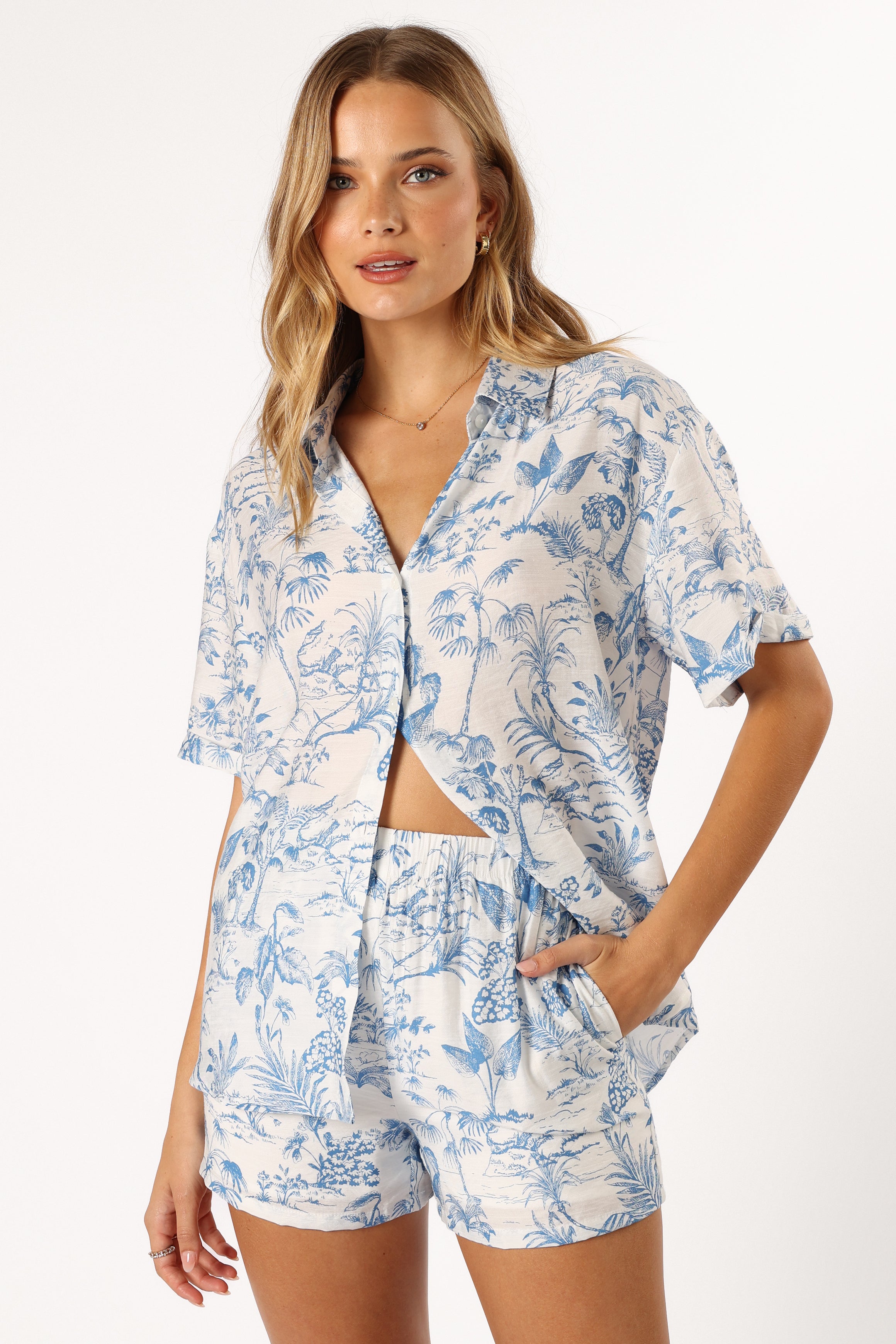 Faye Button Down Top for Women - Classic White & Blue Casual Shirt | Perfect for Office, Date Night & Everyday Wear