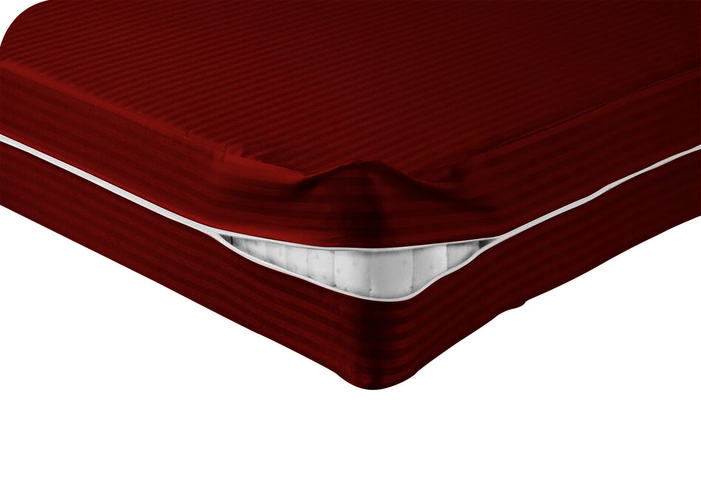 Sunrizer 100% Egyptian Cotton Fitted Sheet - 1000 Thread Count Twin Size Mattress Cover with 12 Inch Deep Pocket & All-Around Zipper - Burgundy Stripe Design - Perfect for Guest Rooms, Dorm Beds & Luxury Bedding Sets
