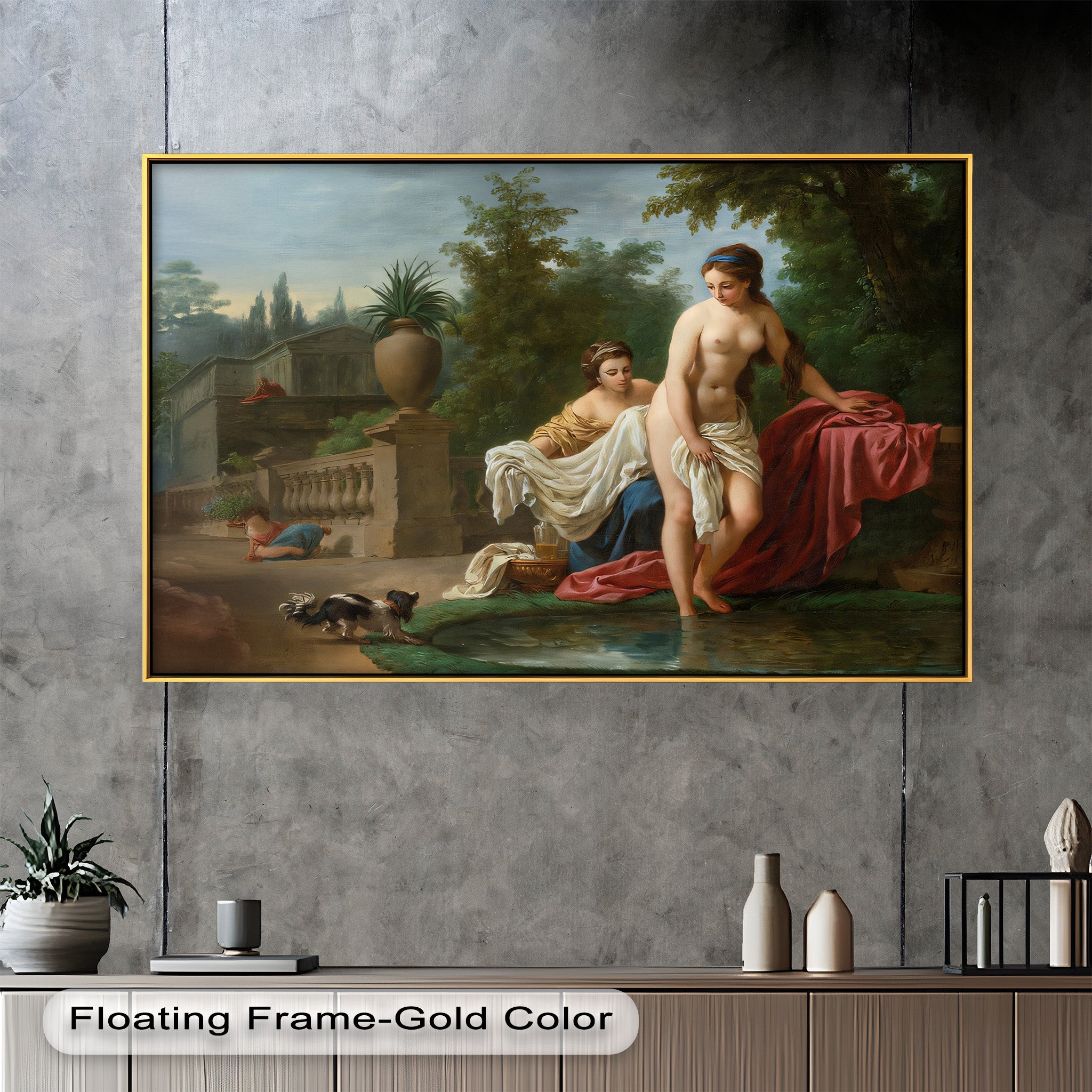 Neoclassical Elegance Oil Painting - Garden Bathing Scene Artwork for Home Decor & Living Room Wall Art