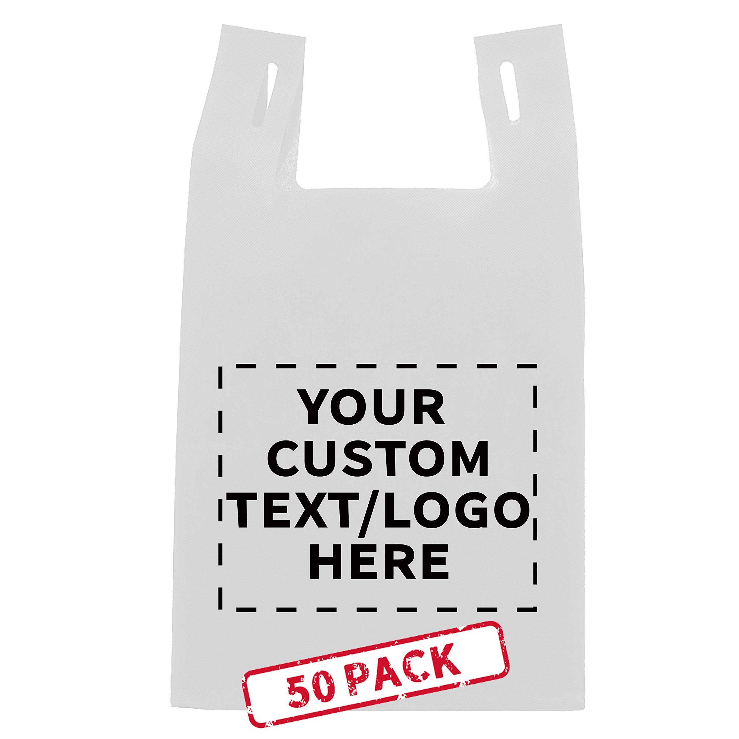 Custom Bodega Lightweight Tote Bags - Bulk Pack of 50 Reusable Grocery Bags - Personalized Promotional Totes for Trade Shows, Parties & Picnics - Eco-Friendly White Shopping Bags (Great for Retail Stores, Events & Everyday Use)