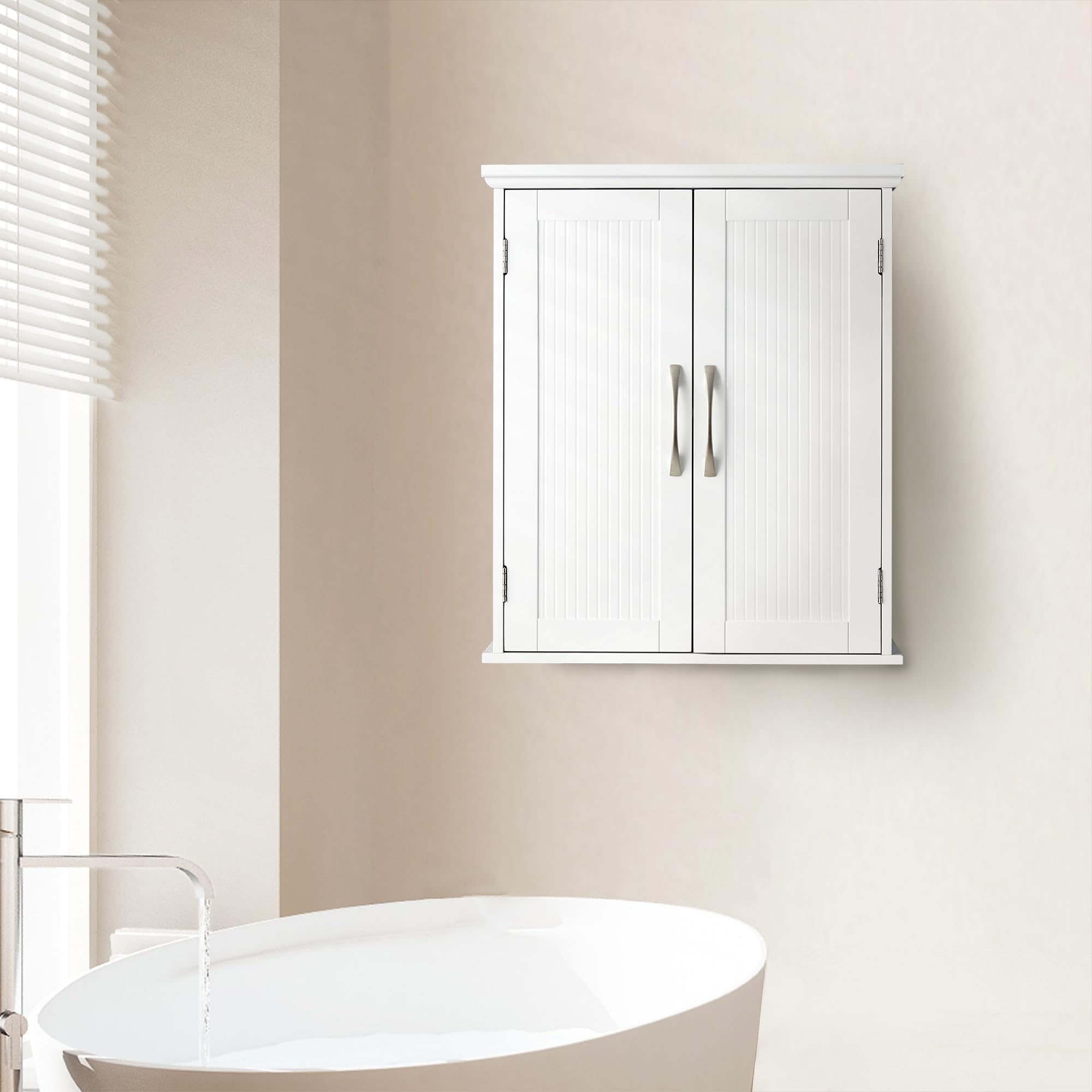 Newport White Wall Cabinet - Double Door Storage for Bathroom & Kitchen