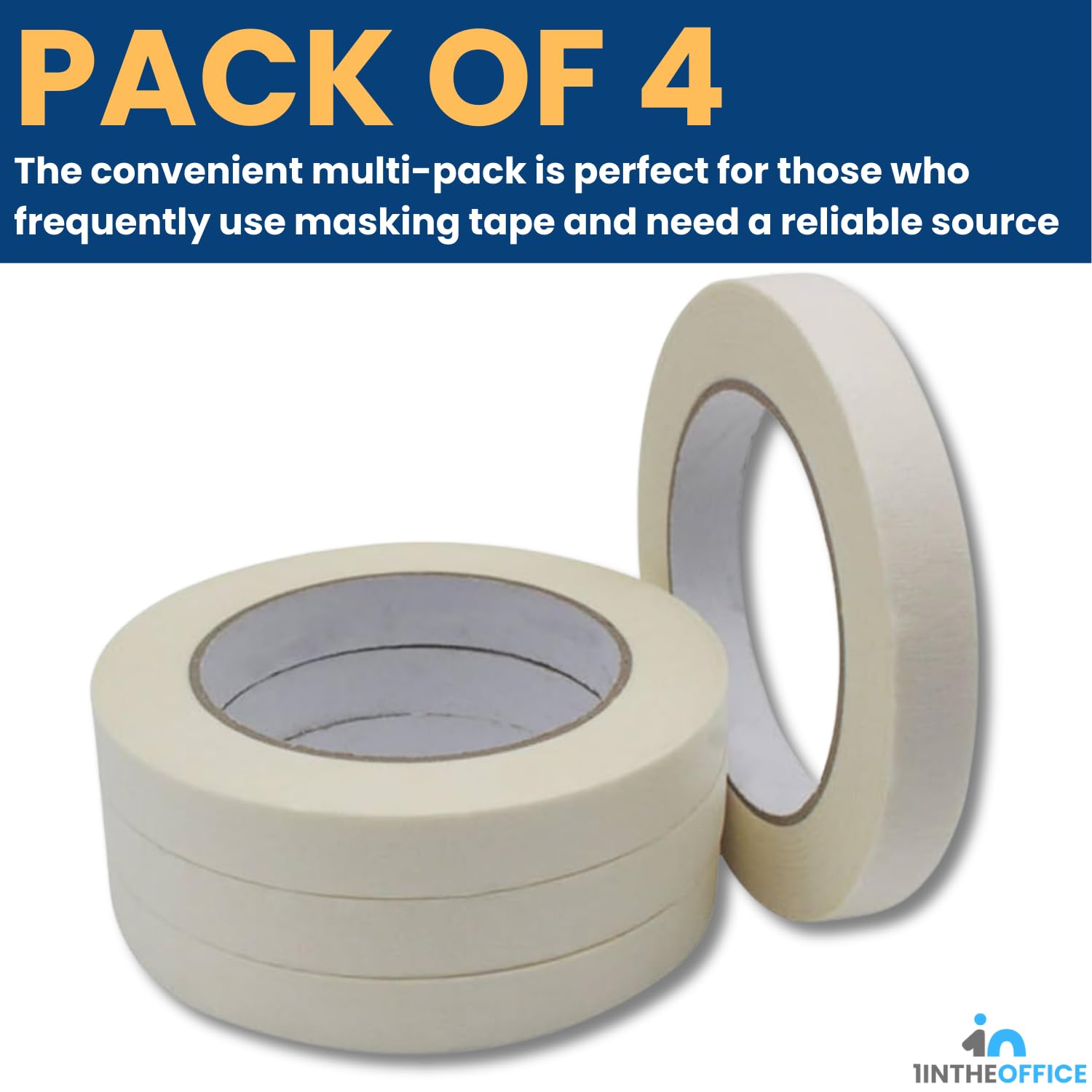 1InTheOffice 1 Inch Wide White Masking Tape - 0.94 x 60 Yards, 4 Pack Multipurpose Adhesive Tape for Painting, Labeling, Crafts & Office Use