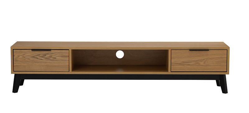 MALTON 180cm Entertainment TV Stand with Storage - Natural & Black Finish - Perfect for Living Room, Bedroom & Home Theater Setup