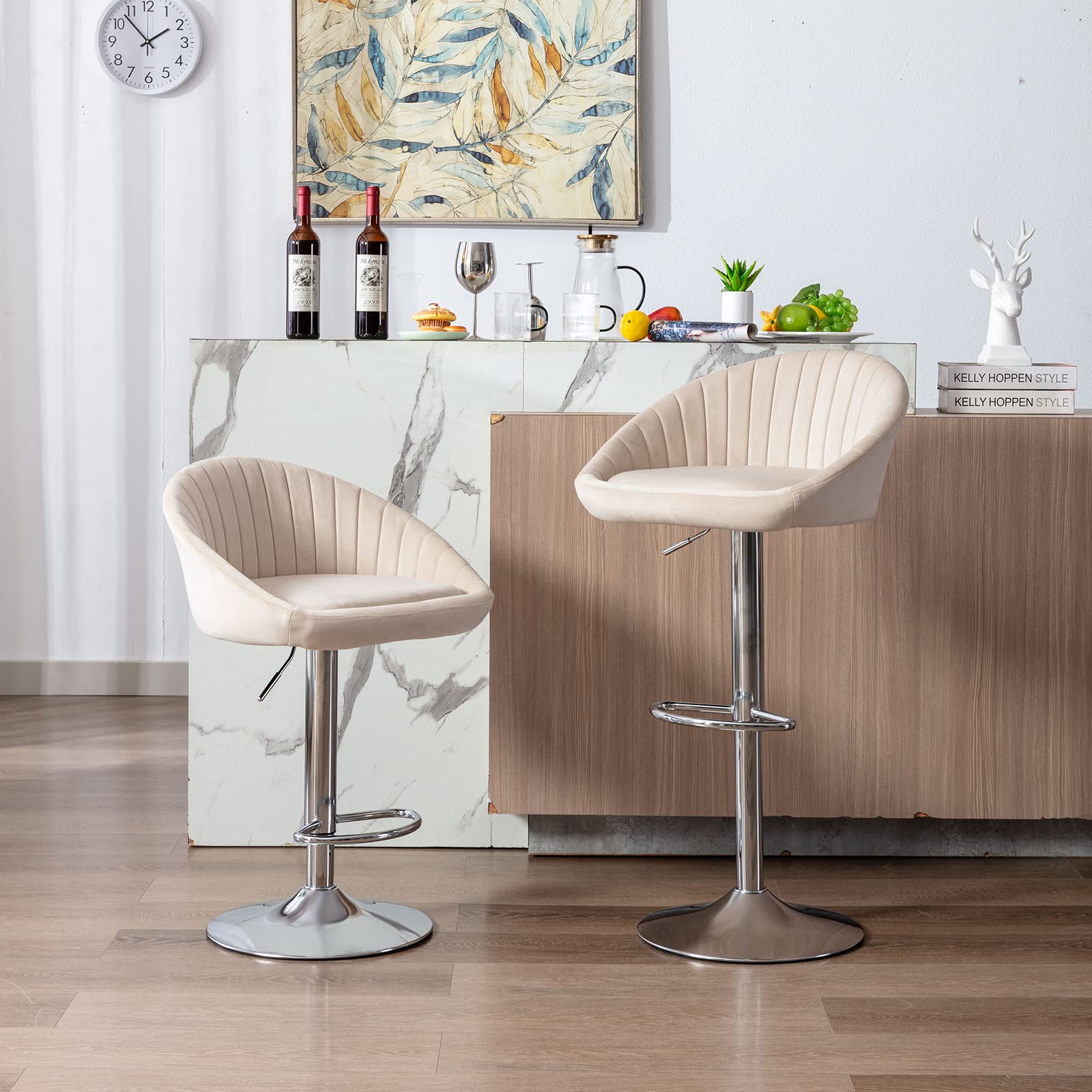 GNIXUU Set of 2 Adjustable Height Bar Stools with Back - 360° Swivel Upholstered Modern Counter Stools for Kitchen Island, Dining Bar, Pub - Comfortable Seating for Home & Commercial Use