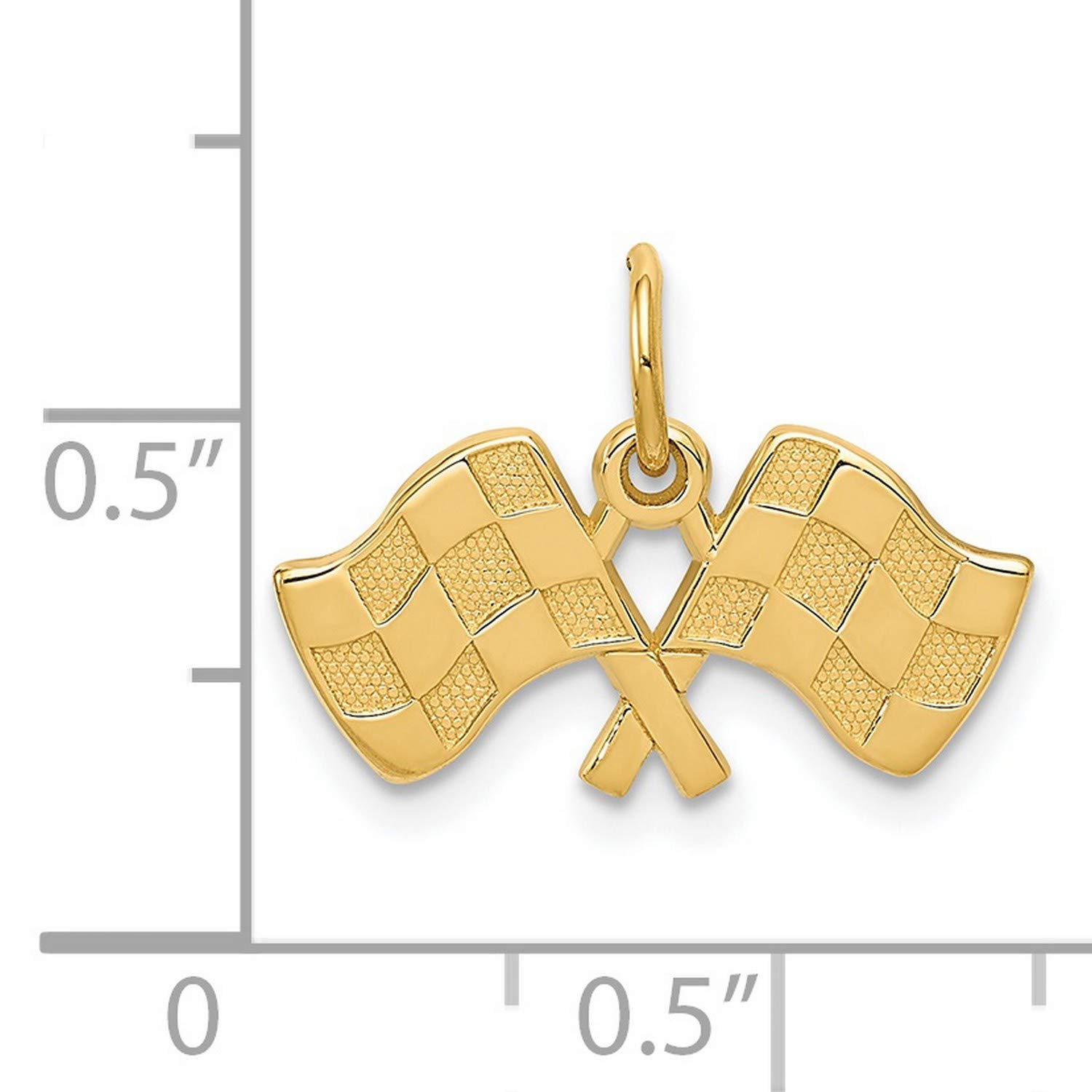 14K Yellow Gold Racing Checkered Flags Charm Pendant - 15mm x 19mm - Perfect for Motorsport Enthusiasts & Jewelry Collectors - Ideal for Necklaces, Bracelets & Gifts