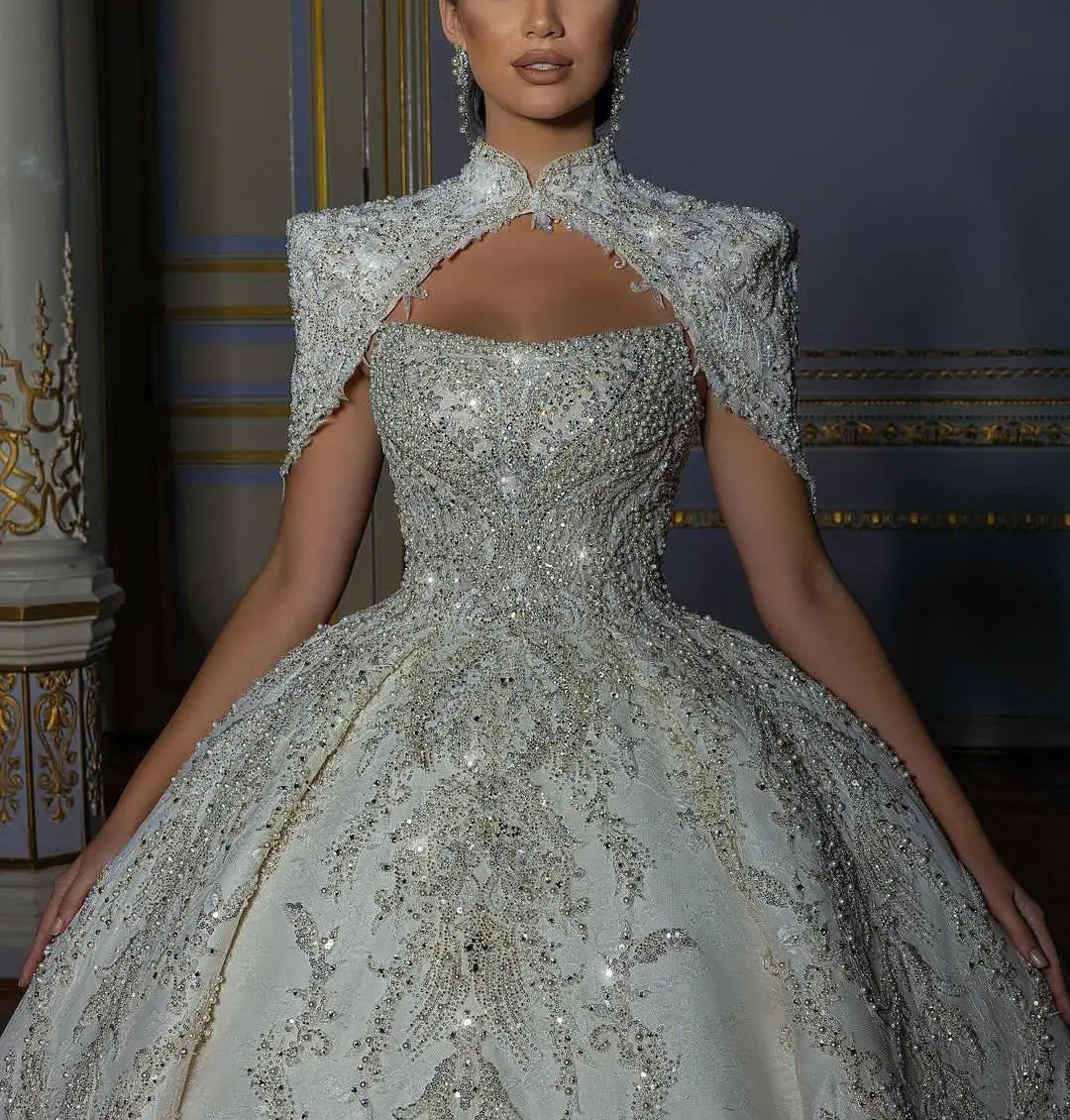 Elegant Sleeveless Ball Gown with Bateau Neckline - Sparkling Sequins & Delicate Lace Appliques for Prom, Wedding, and Evening Gala Events