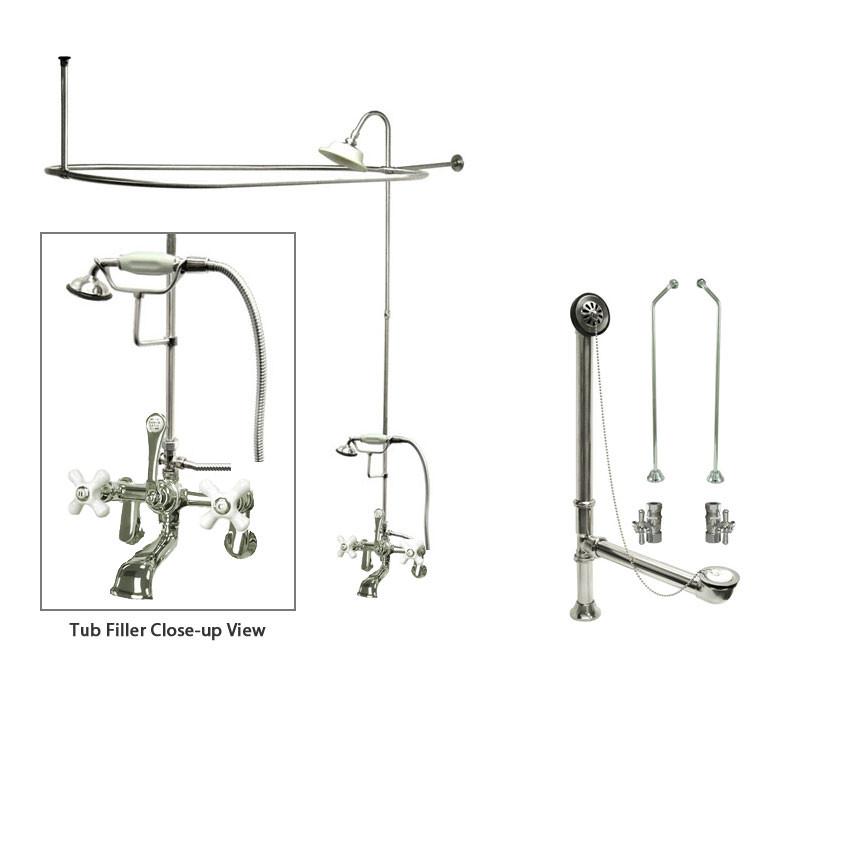 Vintage Chrome Clawfoot Tub Faucet with Shower Kit & Enclosure Curtain Rod - 60T1CTS - Perfect for Bathroom Renovation & Antique Style Decor