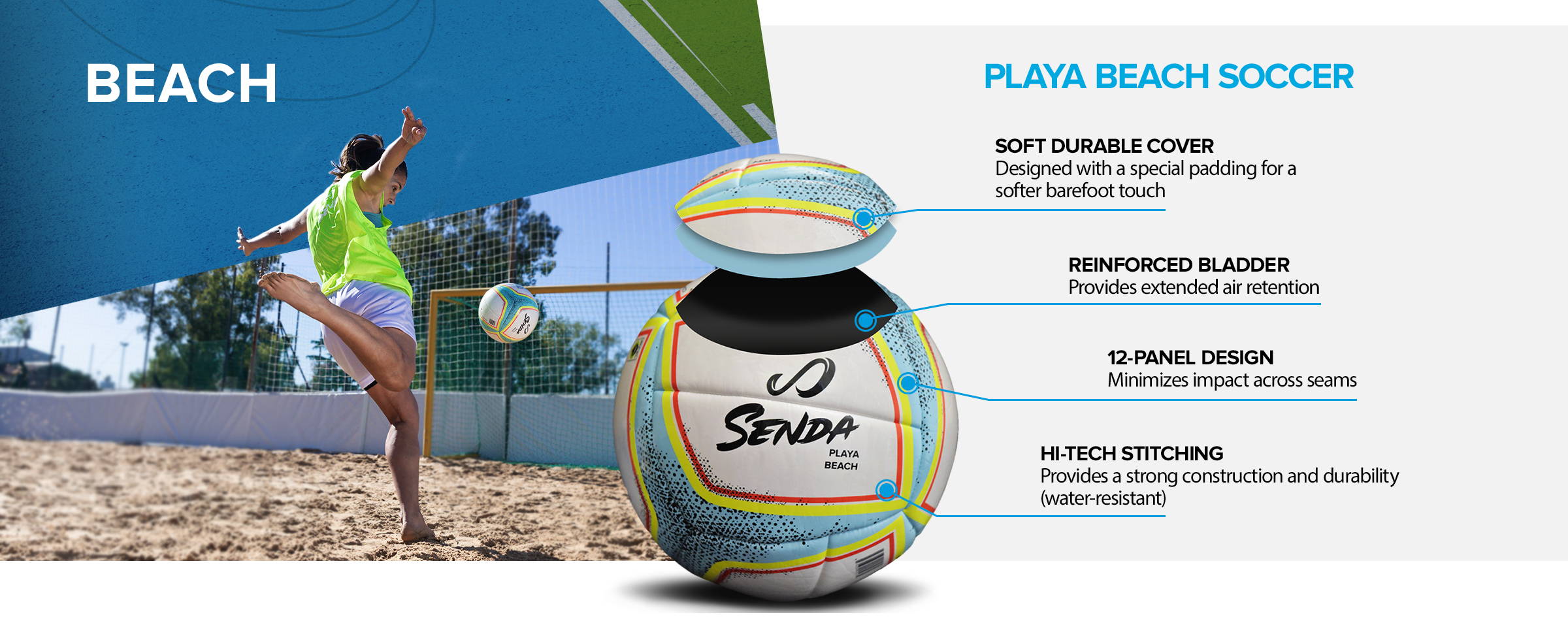 Senda Athletics Playa Beach Soccer Ball - Orange & Yellow - Perfect for Beach, Backyard, and Park Soccer Games