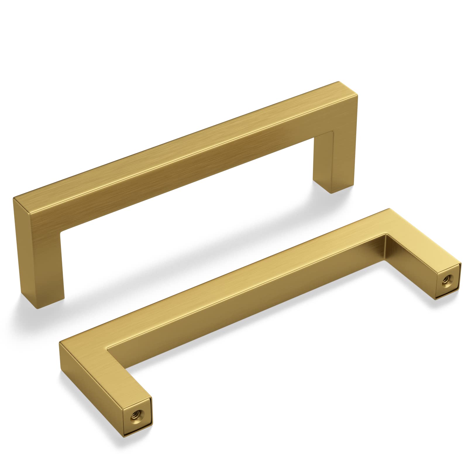 10 Pack Gold Cabinet Pulls - 3 Inch Square Brushed Brass Handles for Kitchen Cabinets | Durable Cabinet Hardware for Modern & Farmhouse Style Kitchens, Bathrooms & Furniture