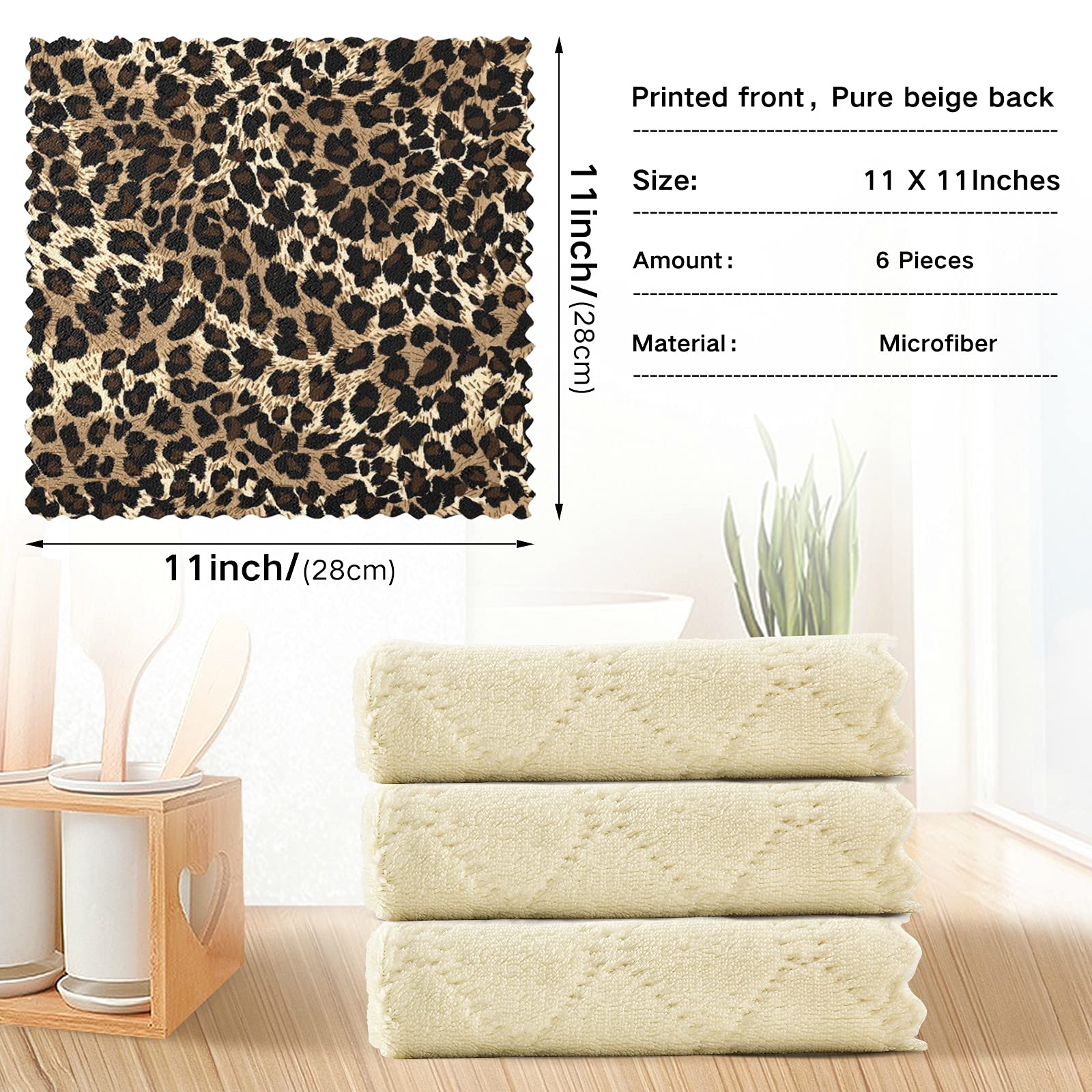 ALAZA Leopard Print Kitchen Towels - Super Soft & Absorbent, Set of 6 for Dish Drying & Cleaning