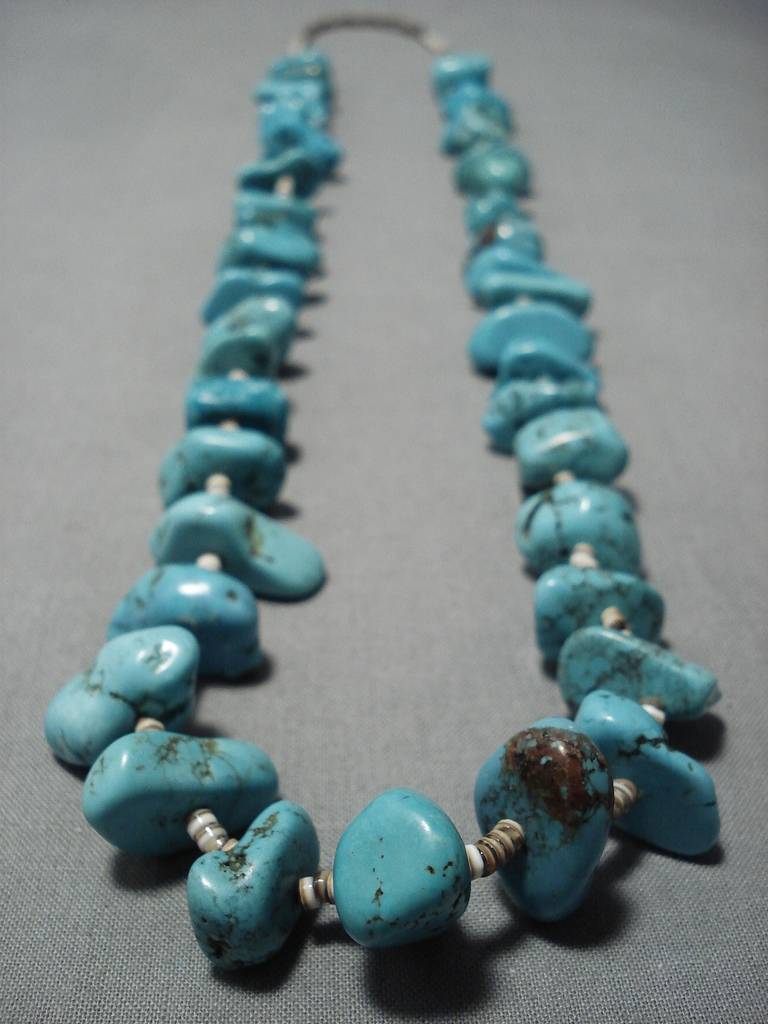 118g Vintage Navajo Turquoise Nugget Hesi Native American Necklace - Authentic Southwest Jewelry for Women, Boho Fashion & Cultural Gift