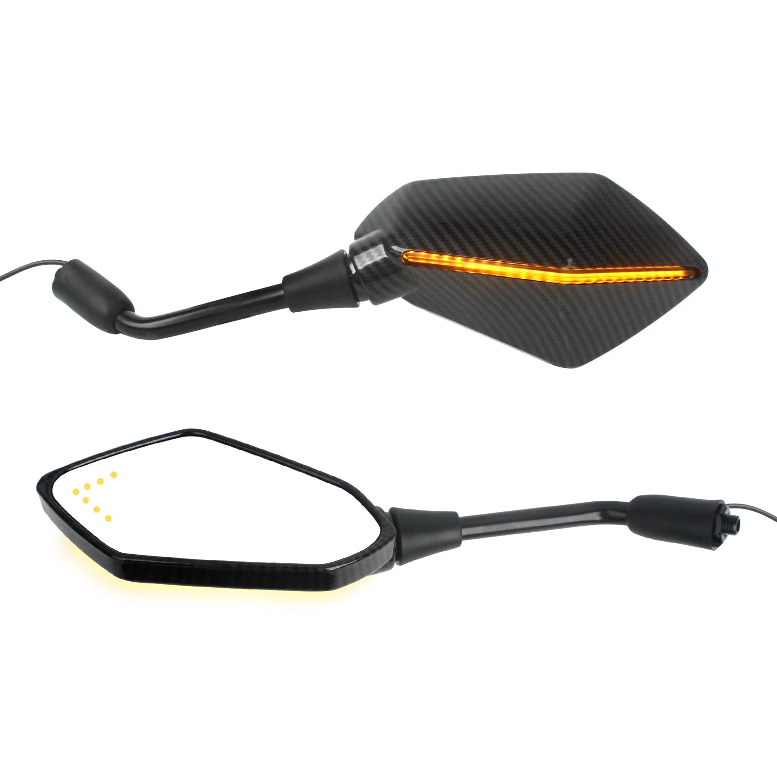 Universal 10mm Motorcycle Mirrors with LED Turn Signals & Strip Adjustment - Compatible with Yamaha, Honda, Suzuki - Enhanced Safety for Night Riding & Urban Commuting