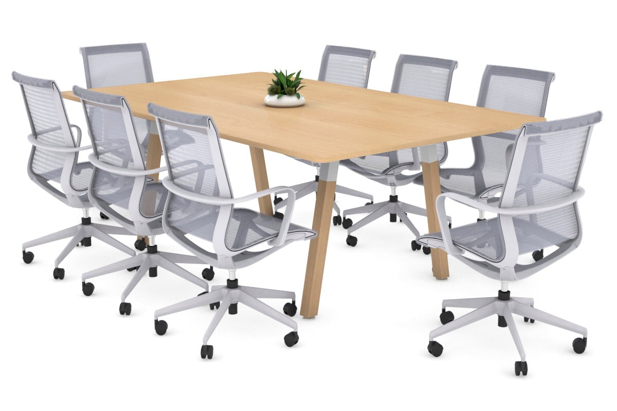 Modern Boardroom Table with Quadro A Wood Legs & Rounded Corners - 1800L x 1100W Conference Table for Office Meetings & Executive Workspaces
