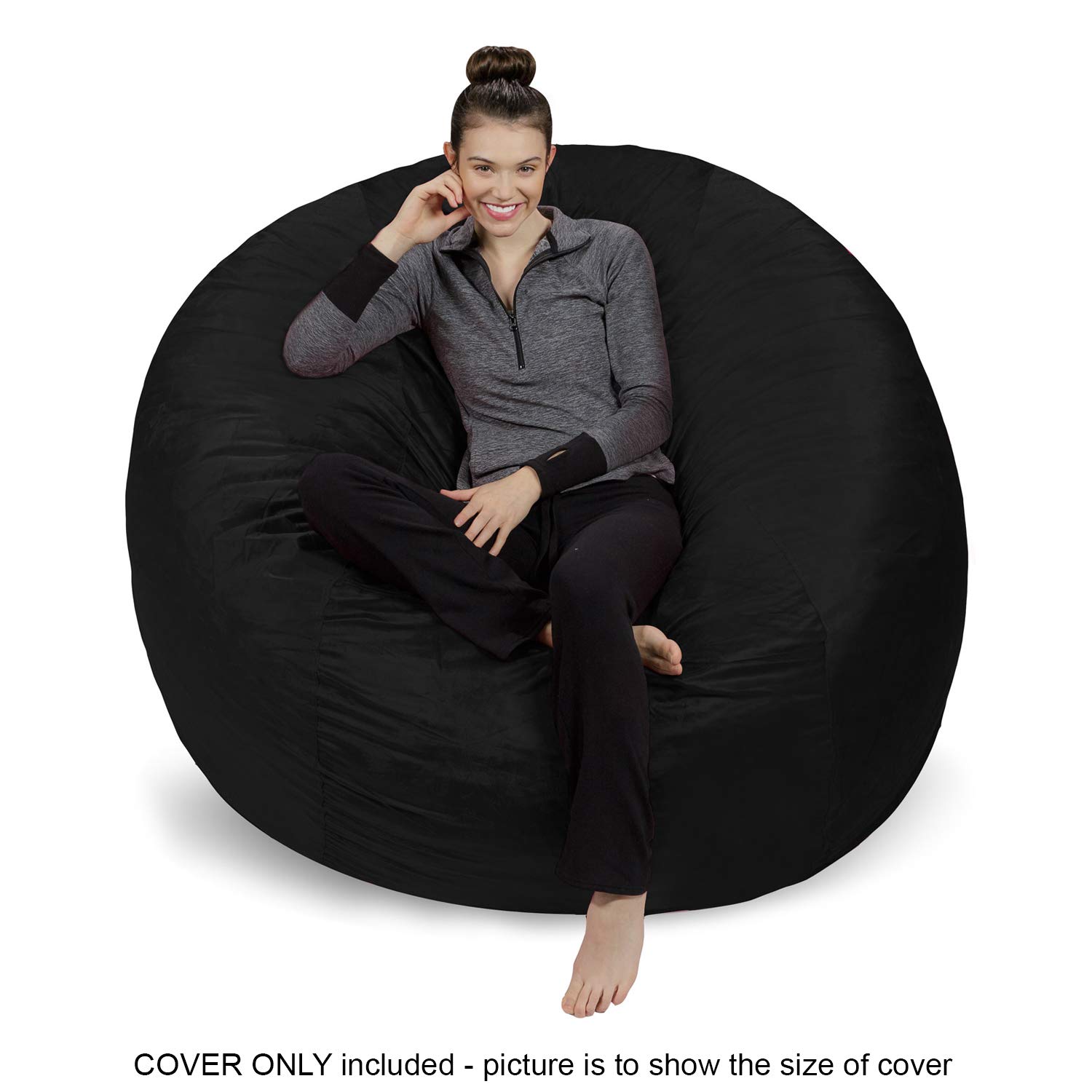 6-Ft Black Bean Bag Chair Cover Only - Fluffy Comfy Replacement for Sofa Sack, Adults & Kids (No Filling) | Round/Oval Lazy Sofa Cover for Floor Chairs, Reading Nooks & Game Rooms